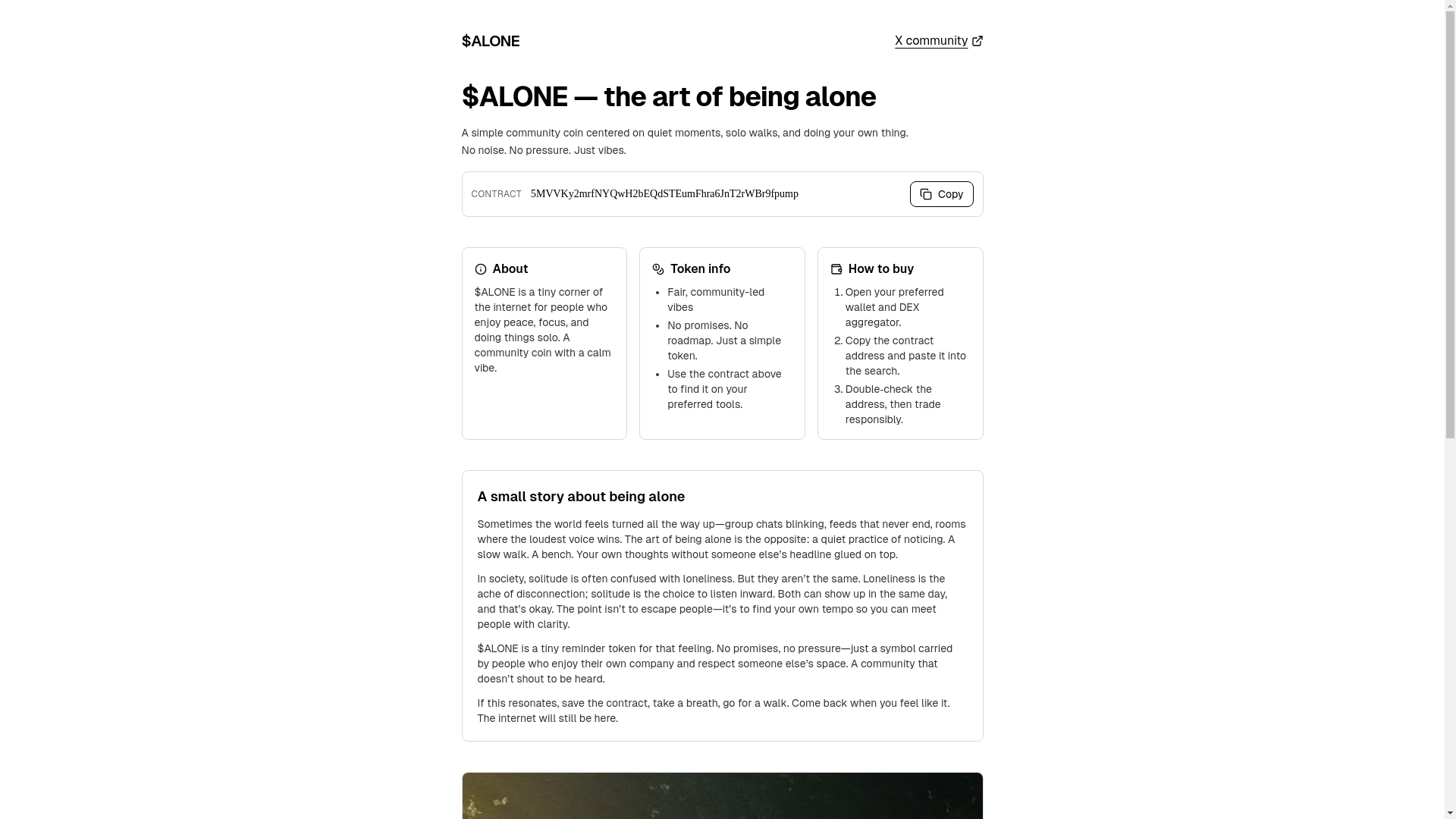 website screenshot of https://alonecoin.fun/