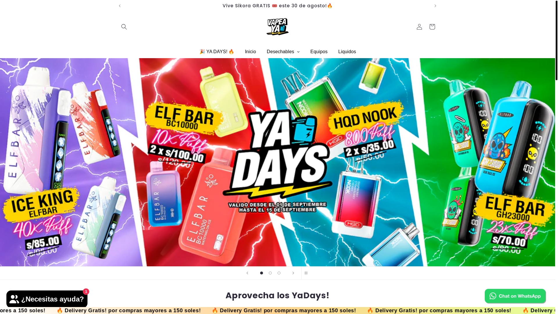 website screenshot of https://vapeaya.pe/