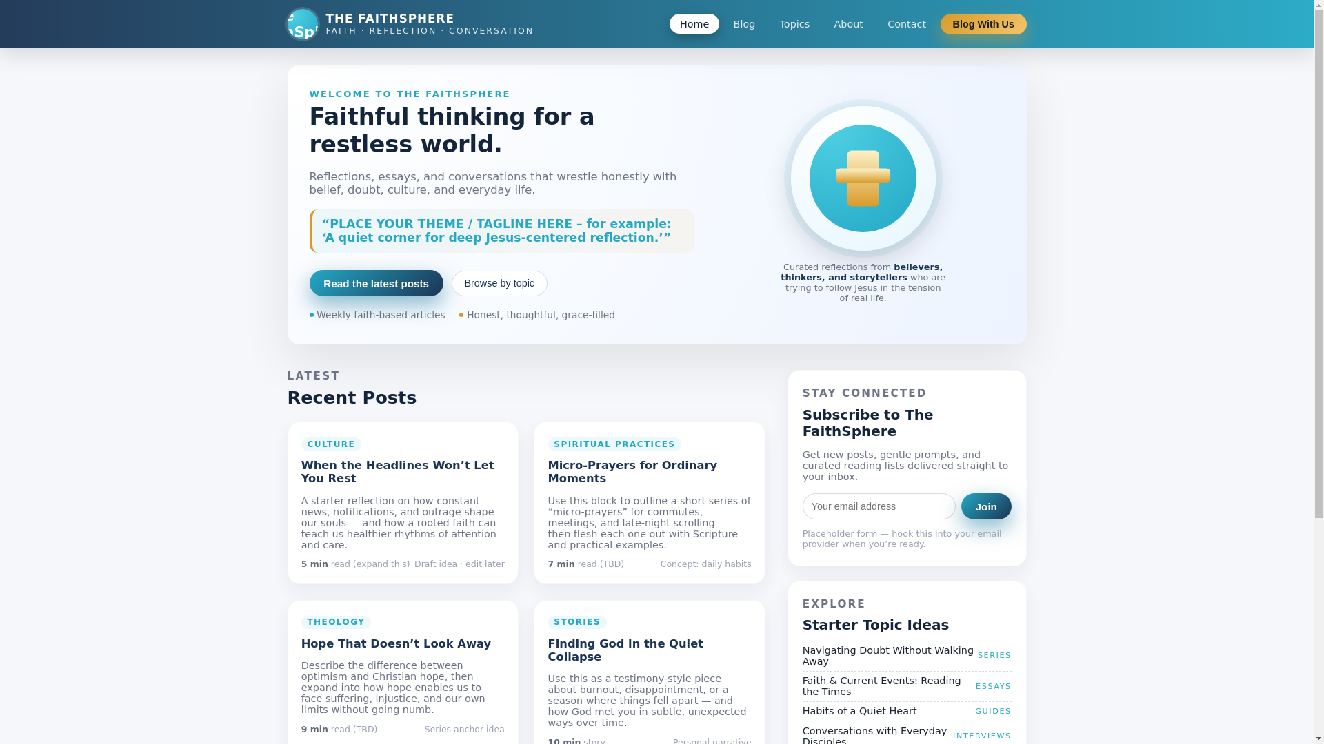website screenshot of https://thefaithsphere.com/