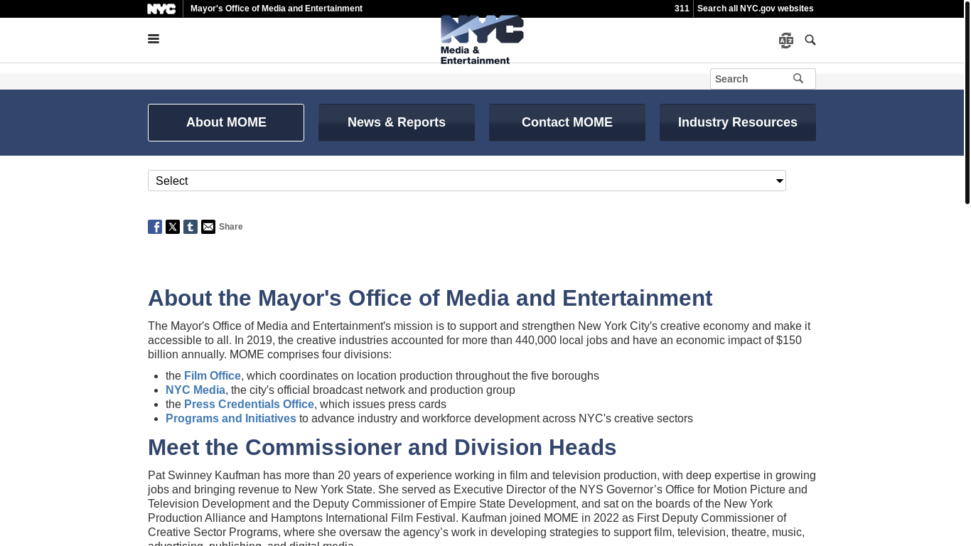 website screenshot of https://www.nyc.gov/site/mome/about/about.page