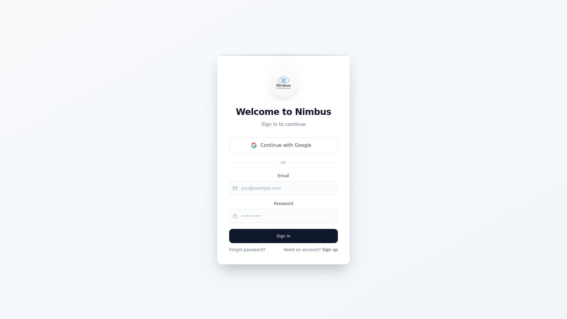 website screenshot of https://nimbuslaundry.com/