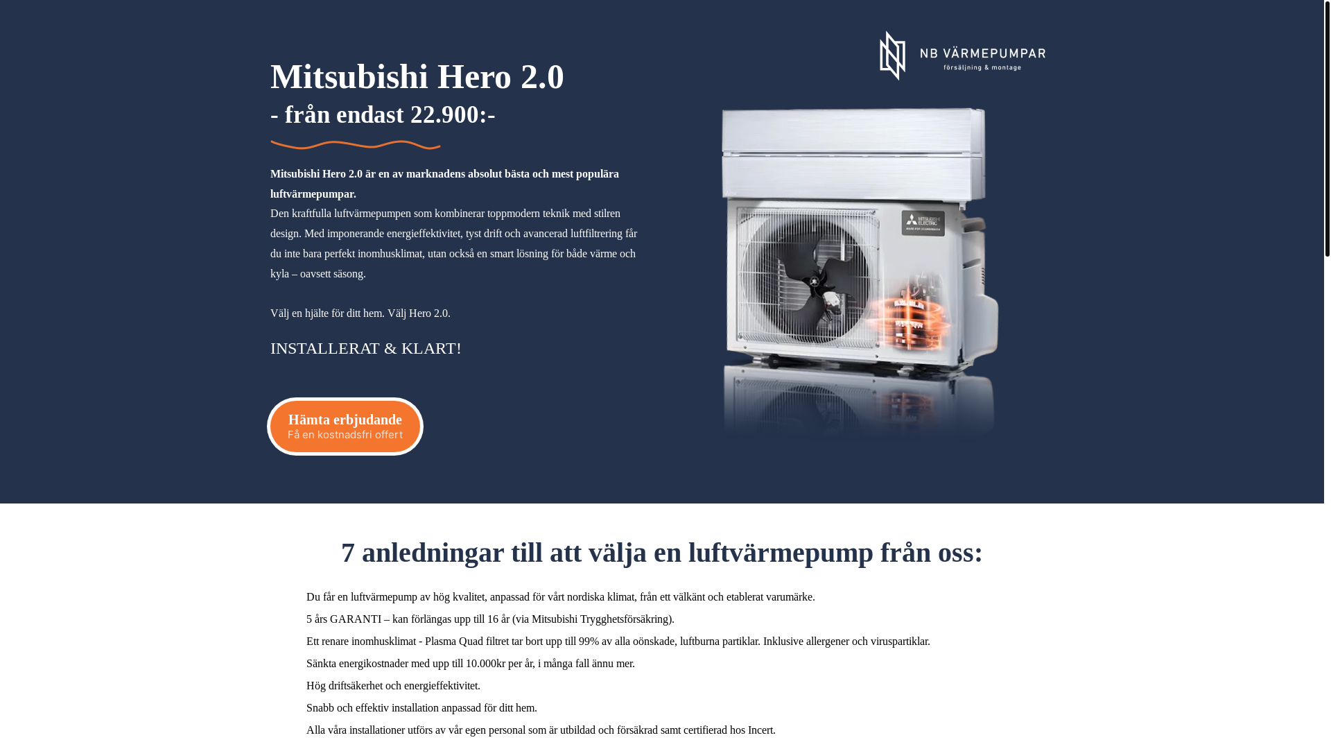 website screenshot of https://nb-varmepumpar.se/