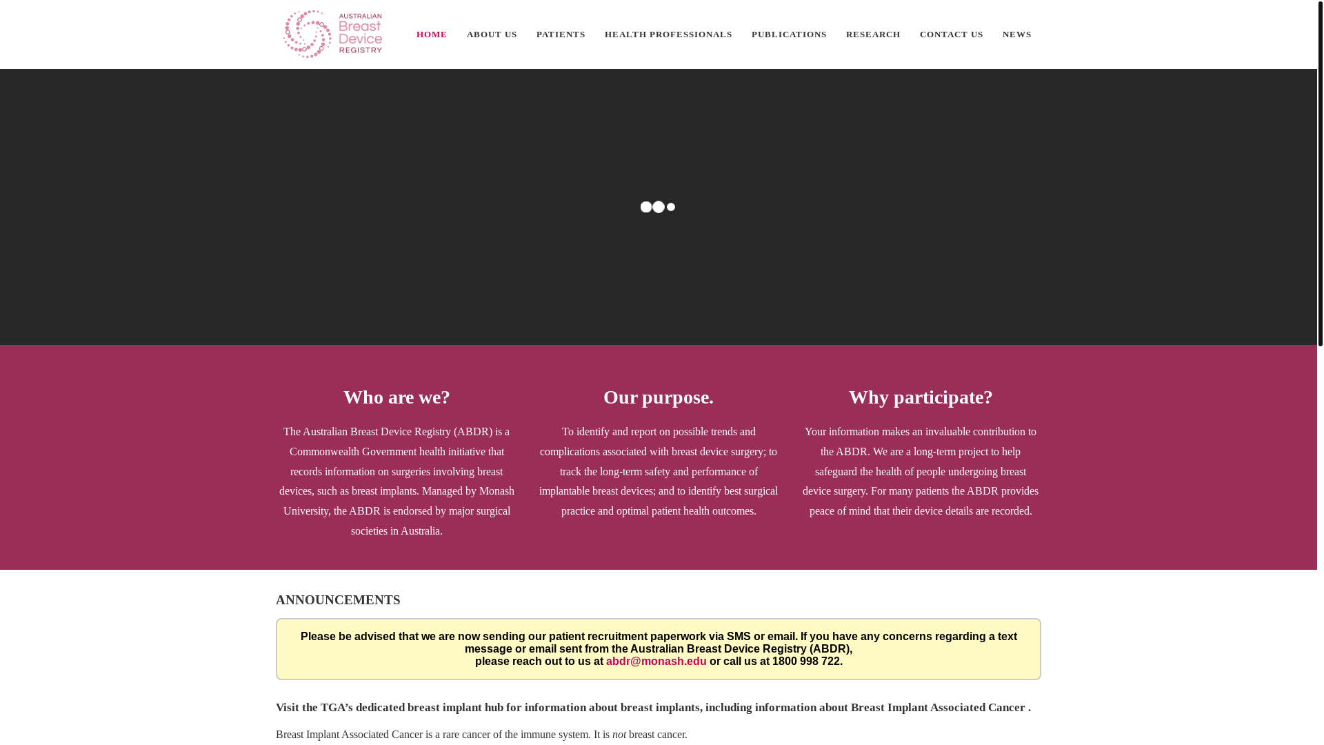 website screenshot of https://breastdeviceregistry.org.au/
