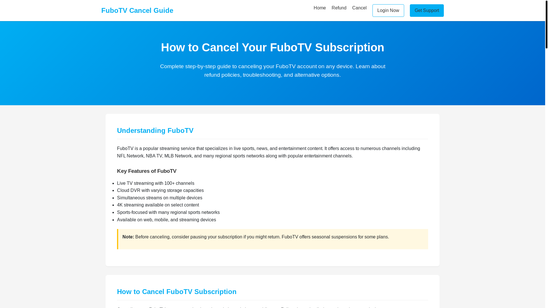 website screenshot of https://fubotvcancel.pages.dev/