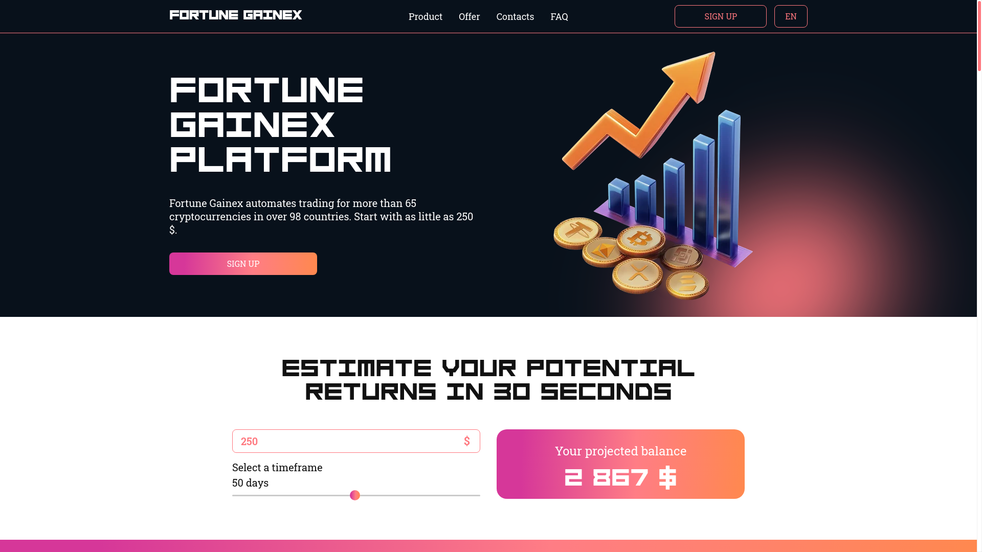 website screenshot of https://fortune-gainex.com/