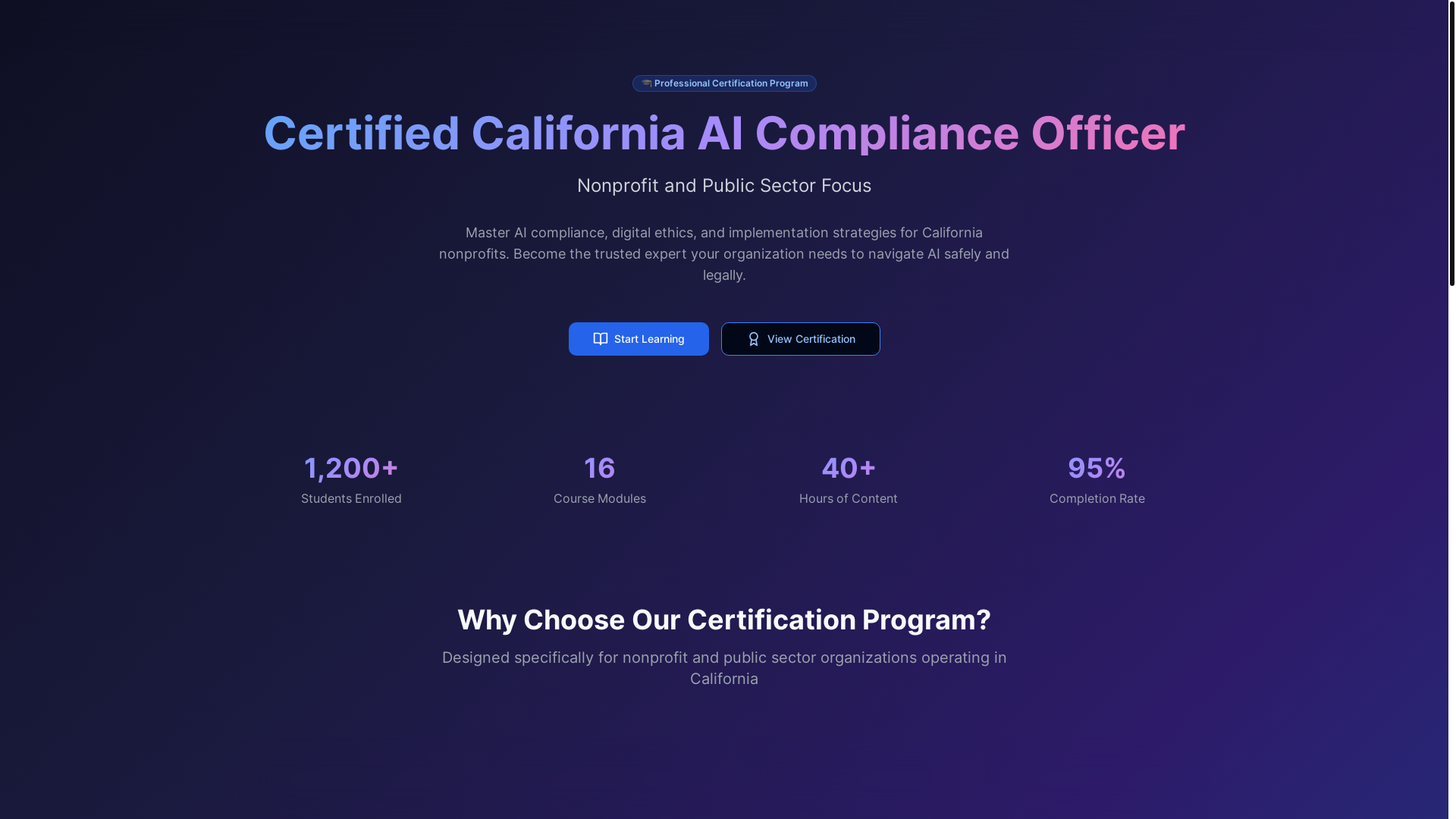 website screenshot of https://aicertifiednow.com/