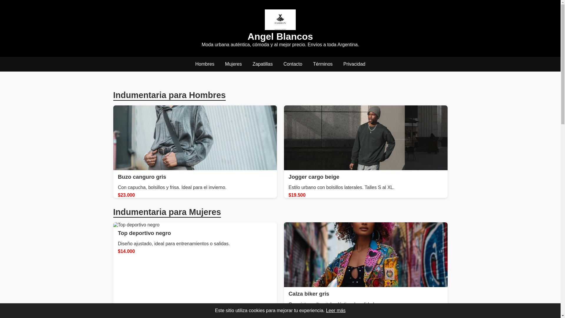 website screenshot of https://angelblancos.shop/