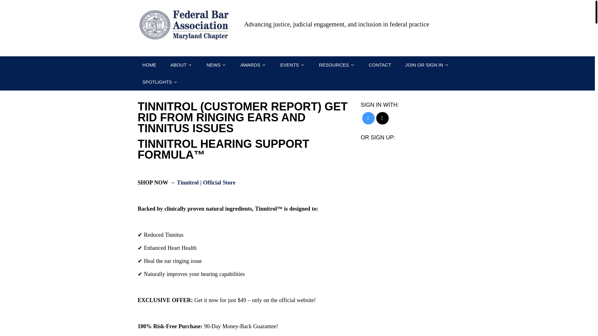 website screenshot of https://www.fbamd.org/tinnitrolhearingsupportformulausa