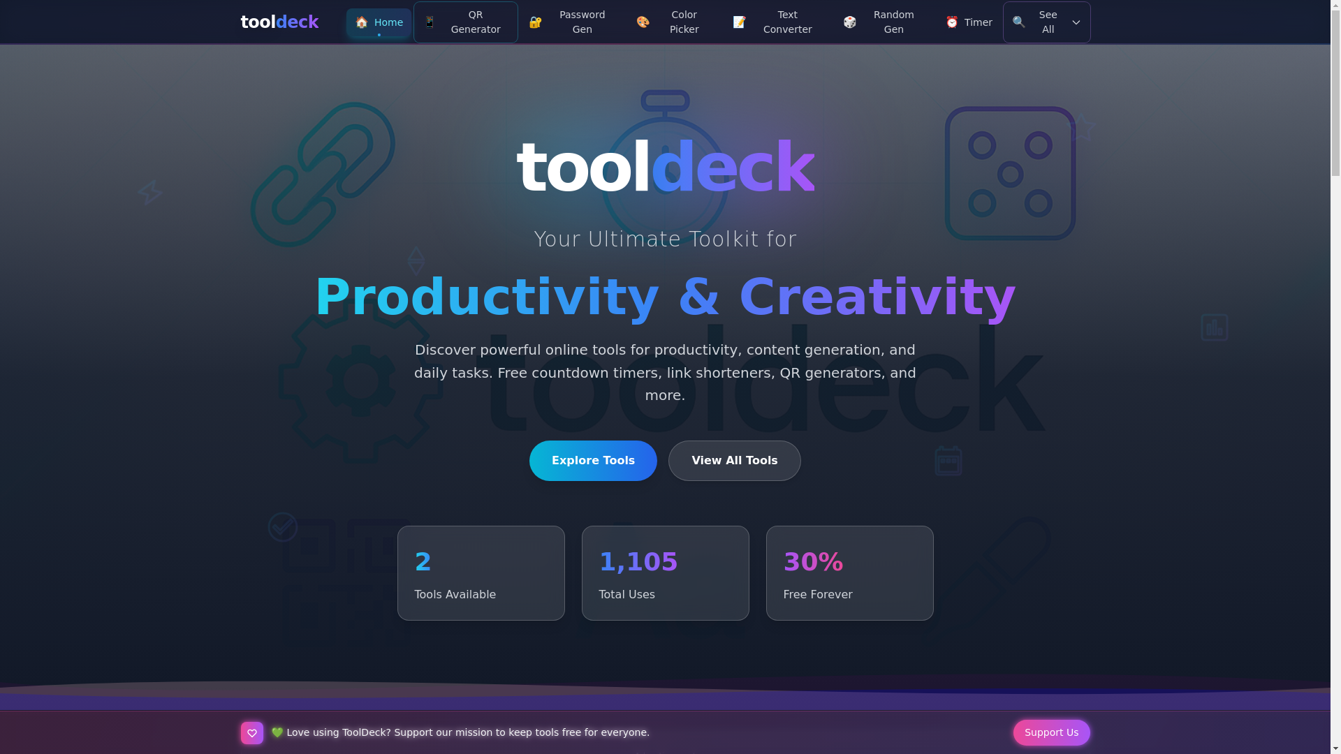 website screenshot of https://tooldeckio.com/