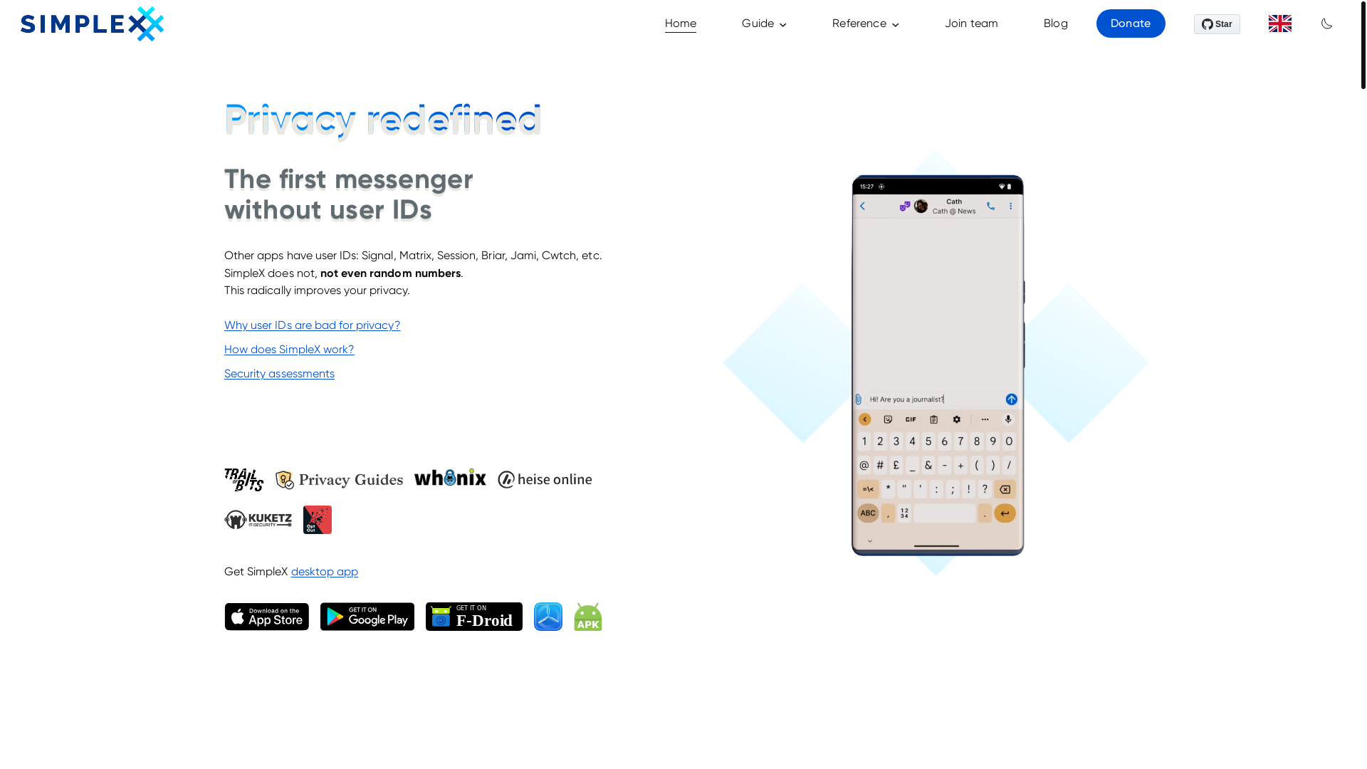 website screenshot of https://simplex.chat/