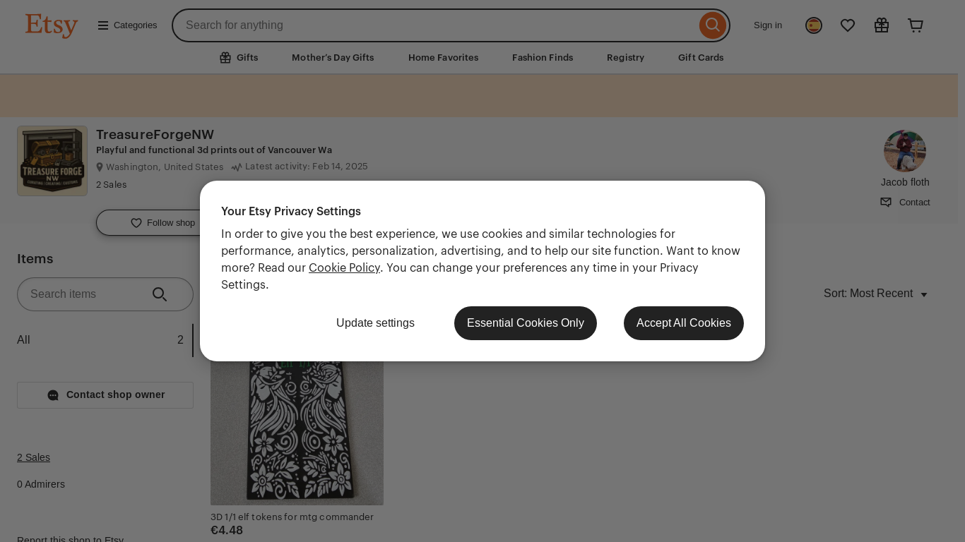 website screenshot of https://treasureforgenw.store/