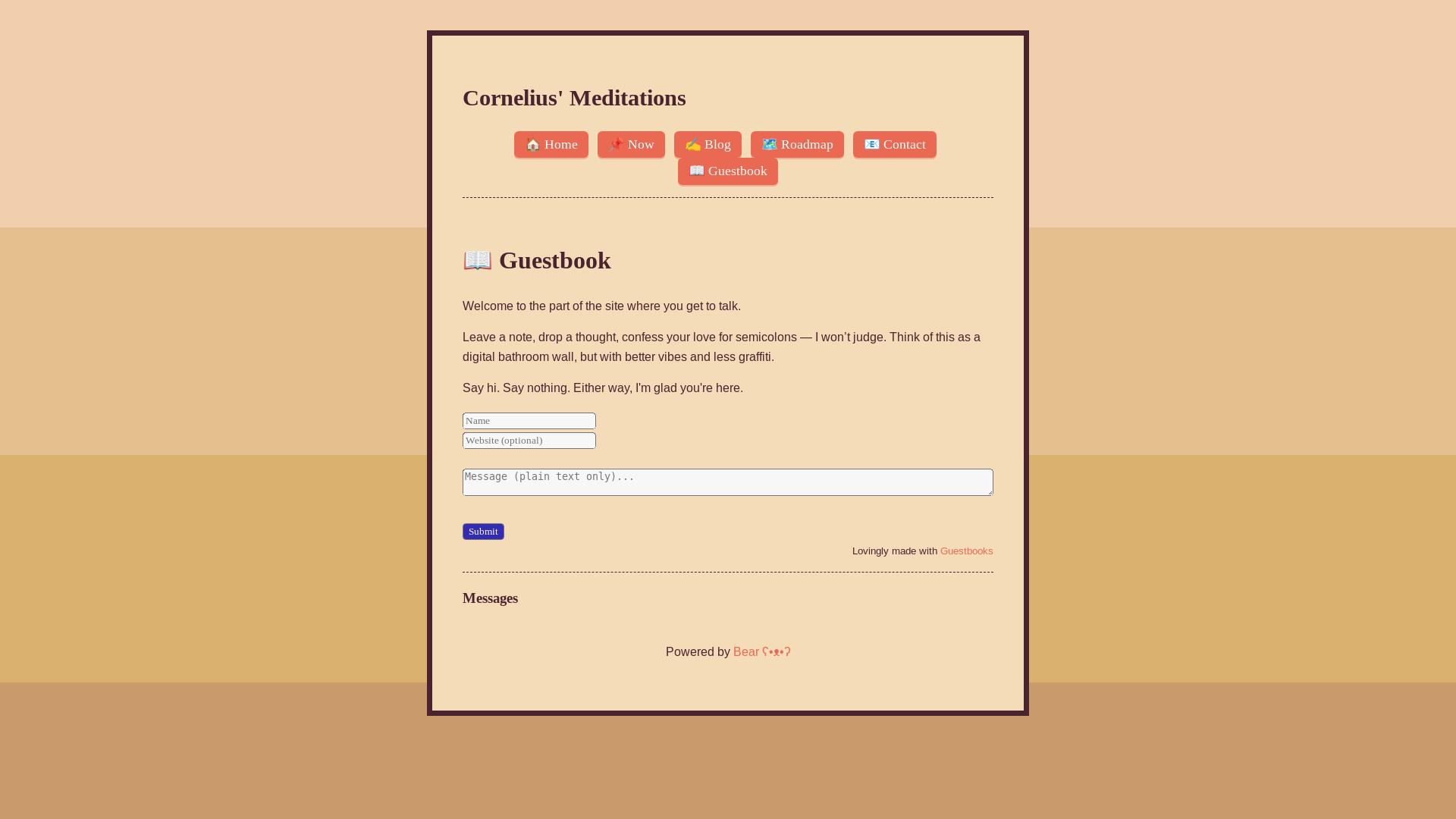 website screenshot of https://corneliuswastaken.bearblog.dev/guestbook/