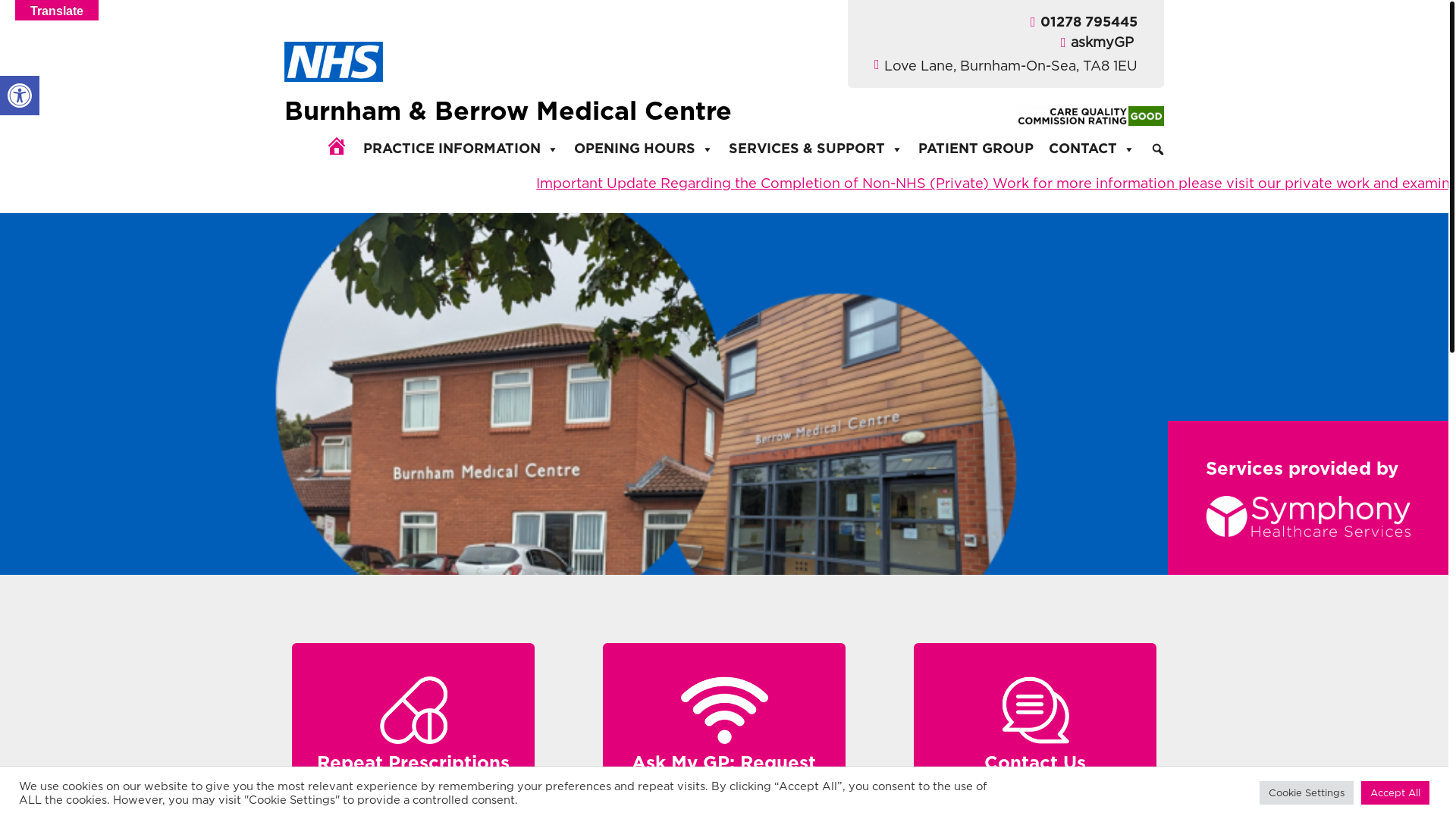 website screenshot of https://symphonynorthhealthcare.com/