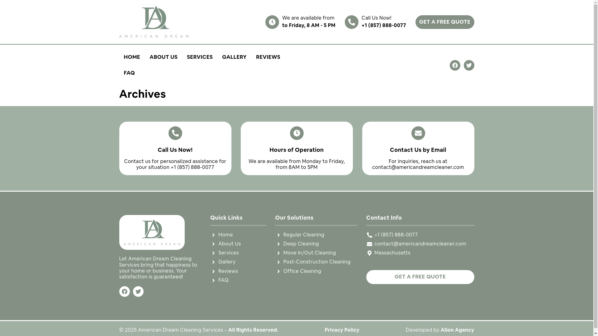 website screenshot of https://americandreamcleaningma.com/