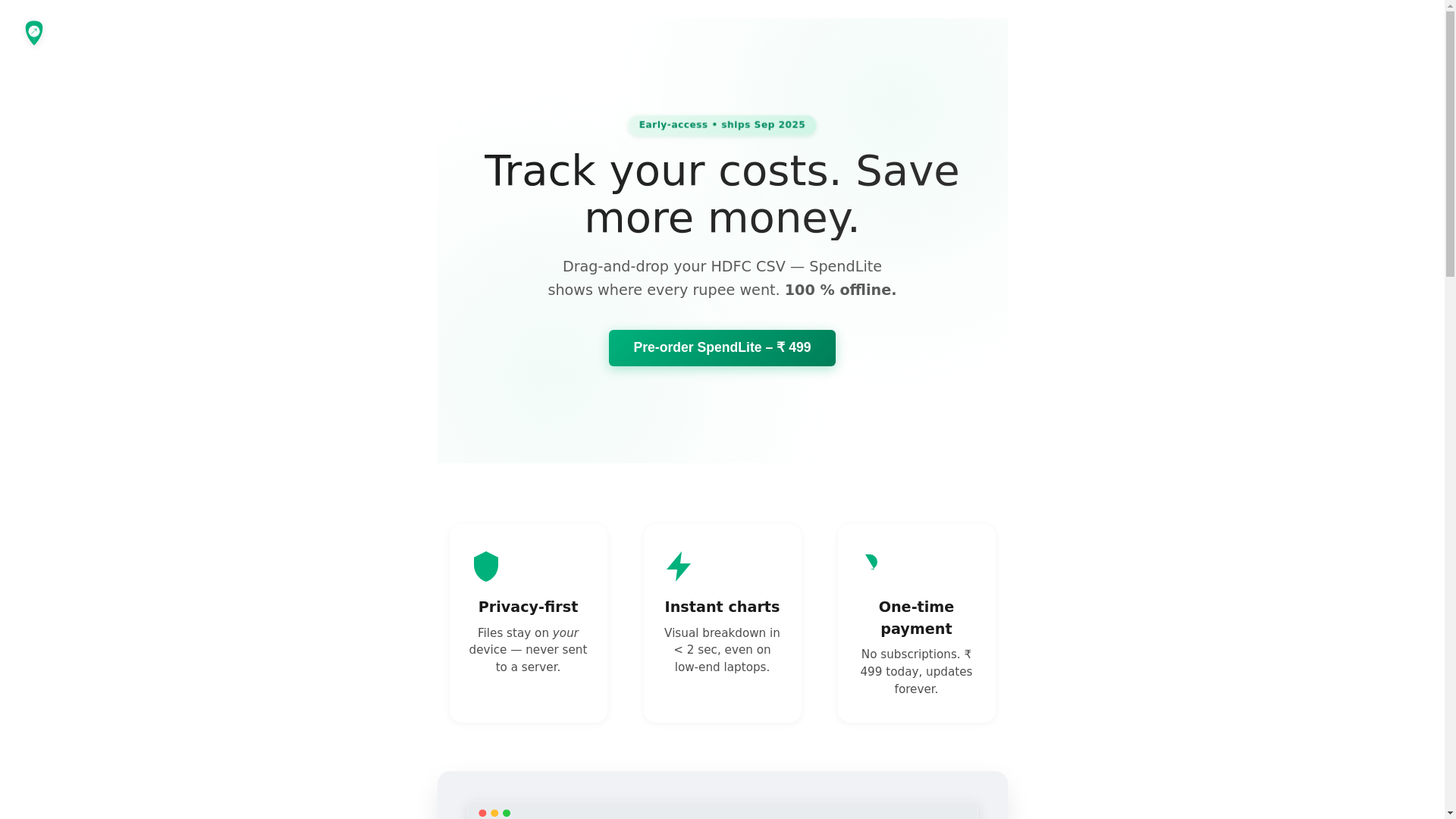 website screenshot of https://spendlite.in/