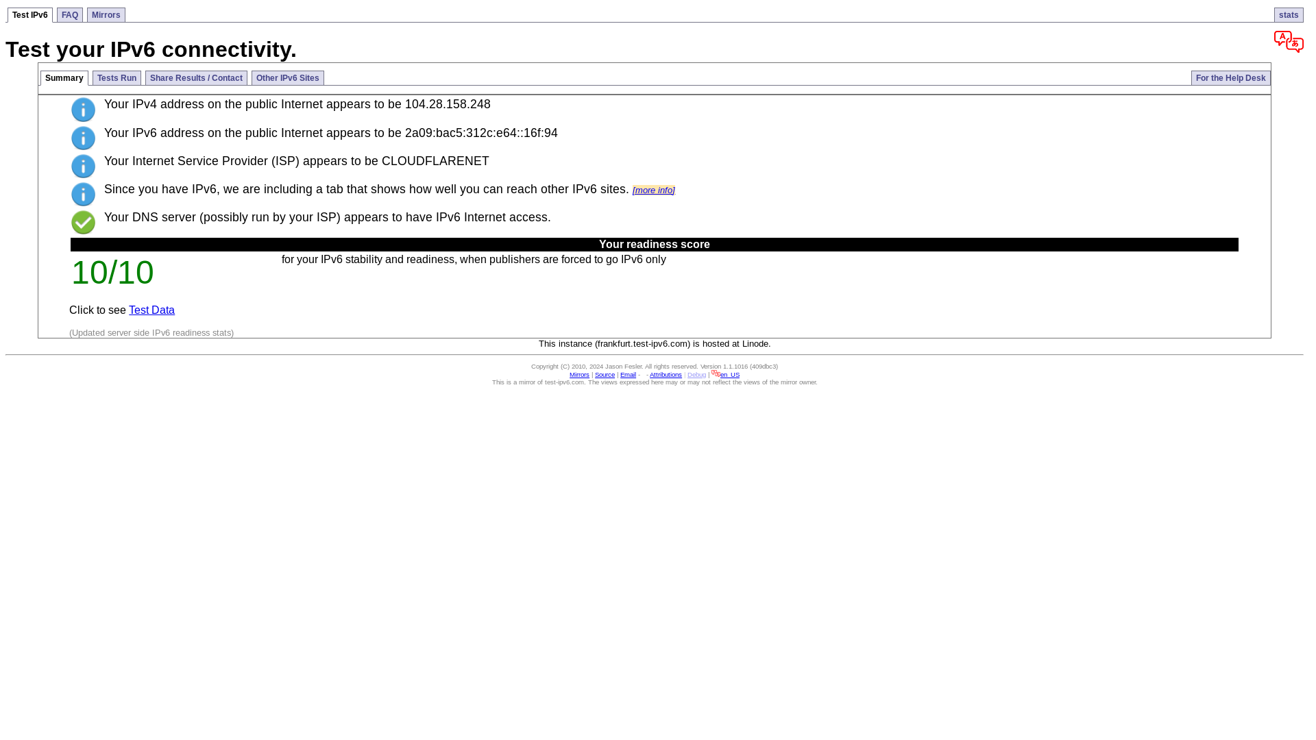 website screenshot of https://test-ipv6.com