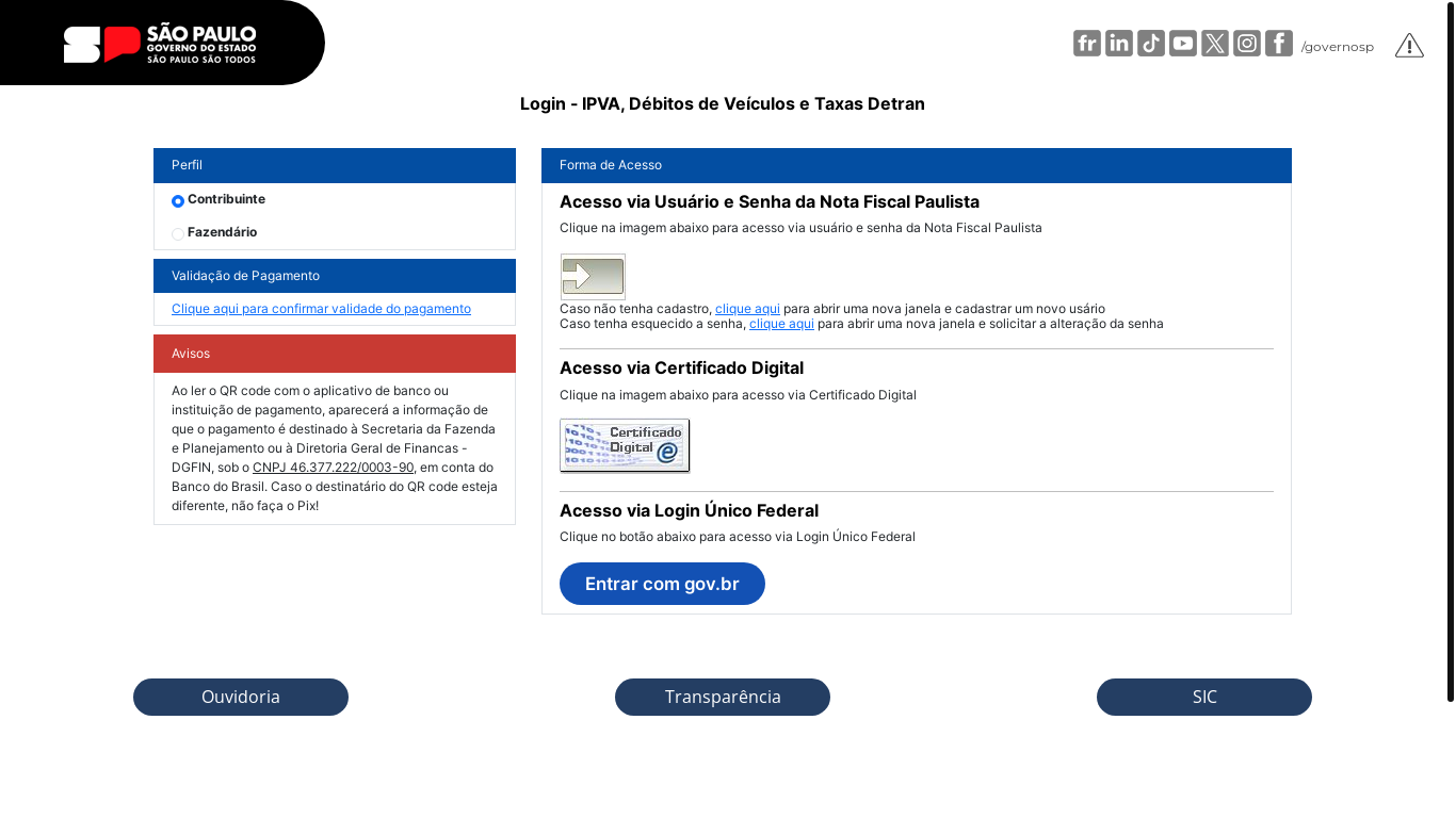 website screenshot of https://pixveiculos.fazenda.sp.gov.br/pix/listar-debitos