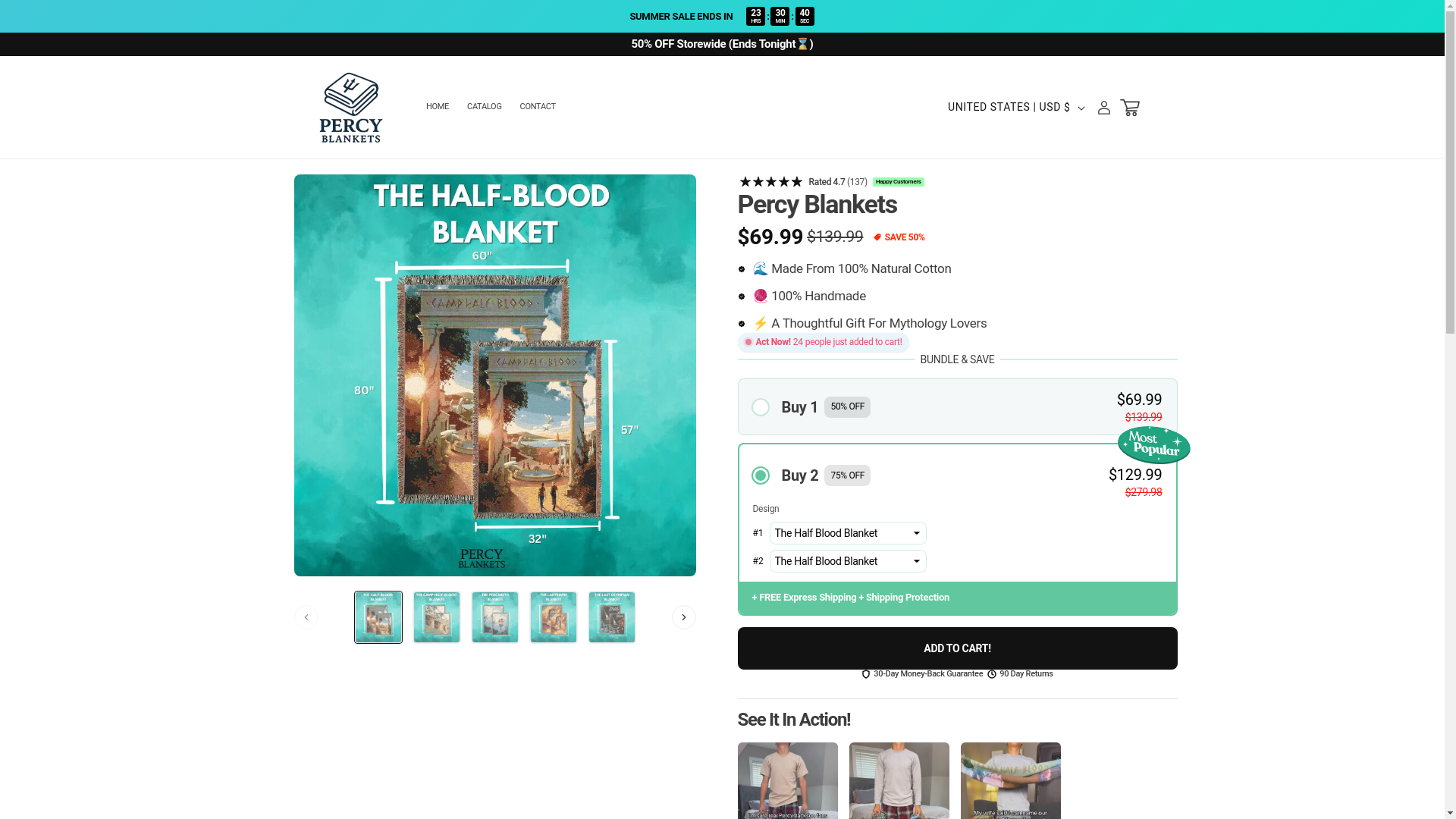 website screenshot of https://percyblankets.us/