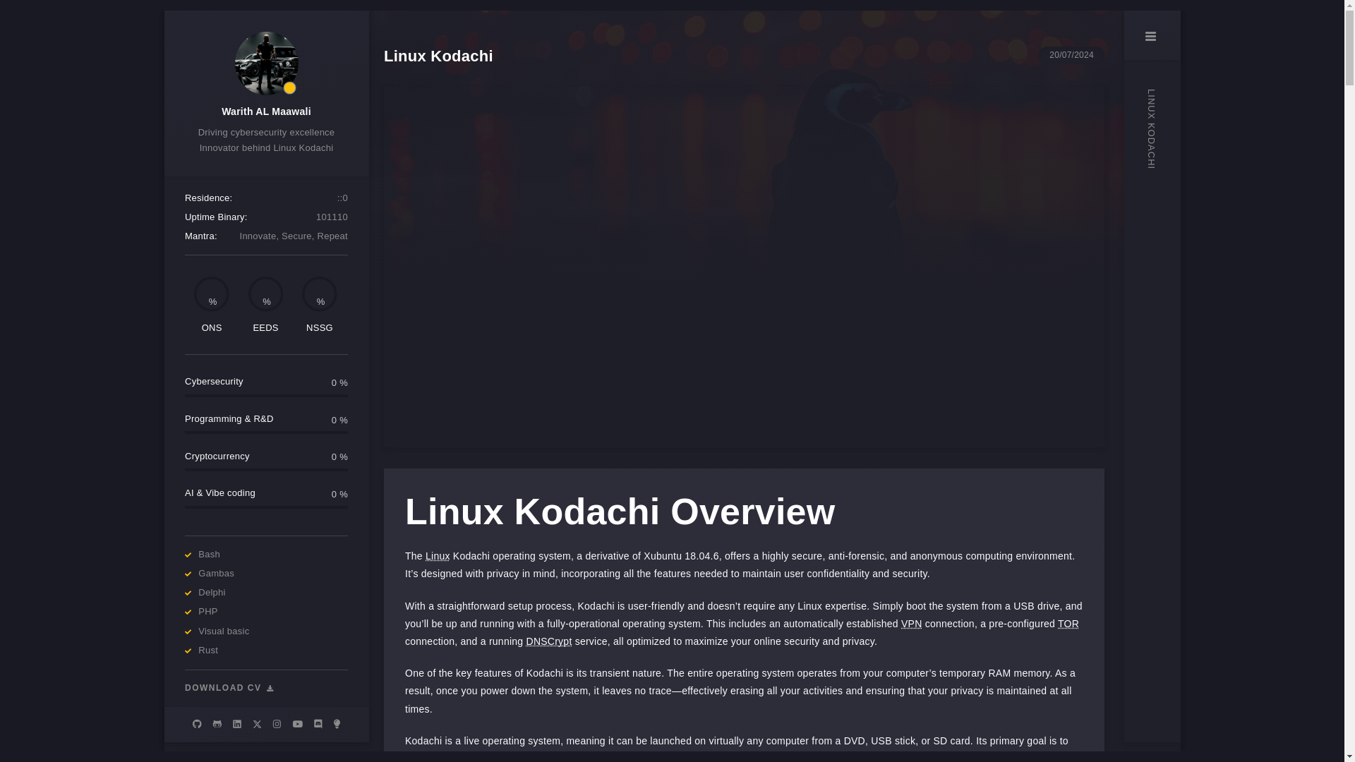 website screenshot of https://www.digi77.com/linux-kodachi/