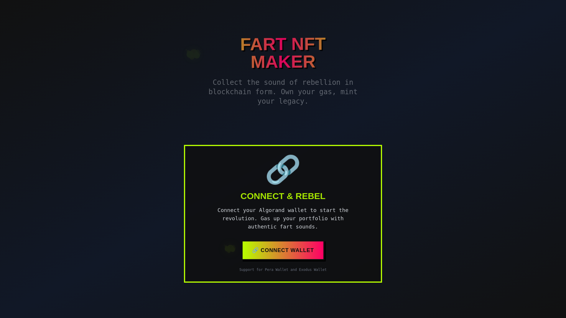 website screenshot of https://fartnftmaker.xyz/