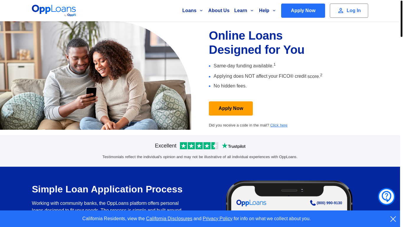 website screenshot of https://opploans.com/