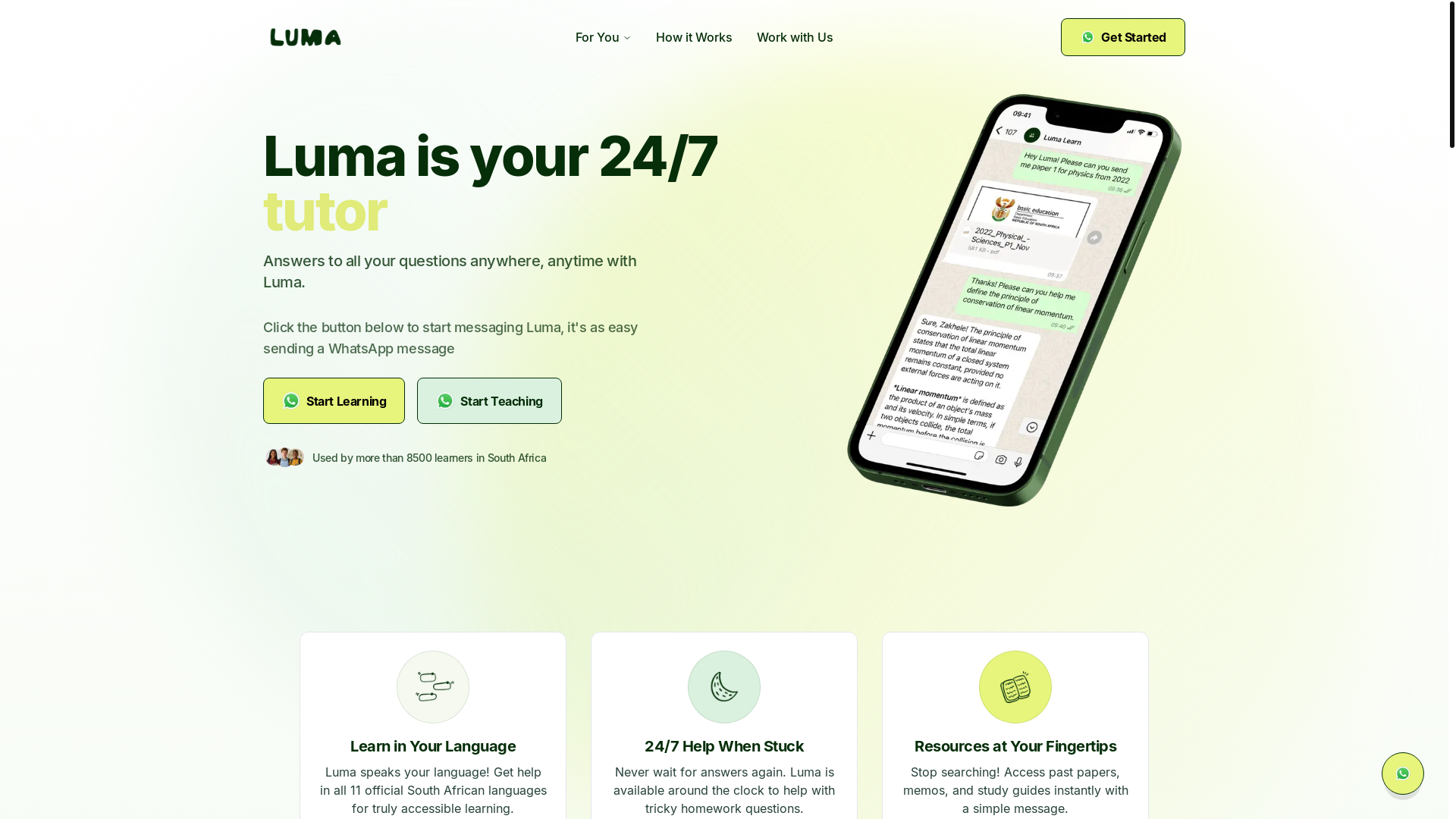 website screenshot of https://lumalearn.ai/