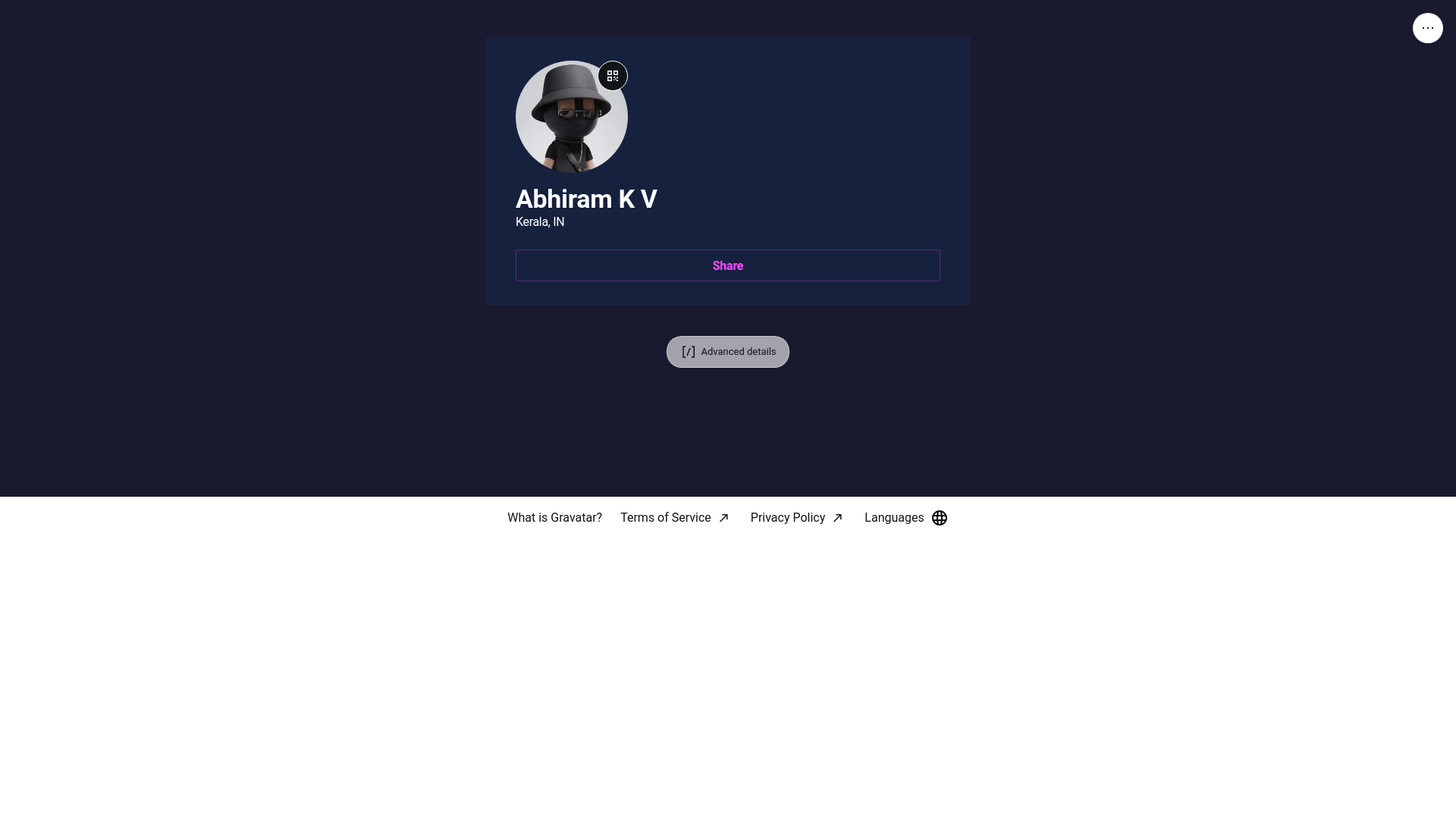 website screenshot of https://abhiramkv.bio/