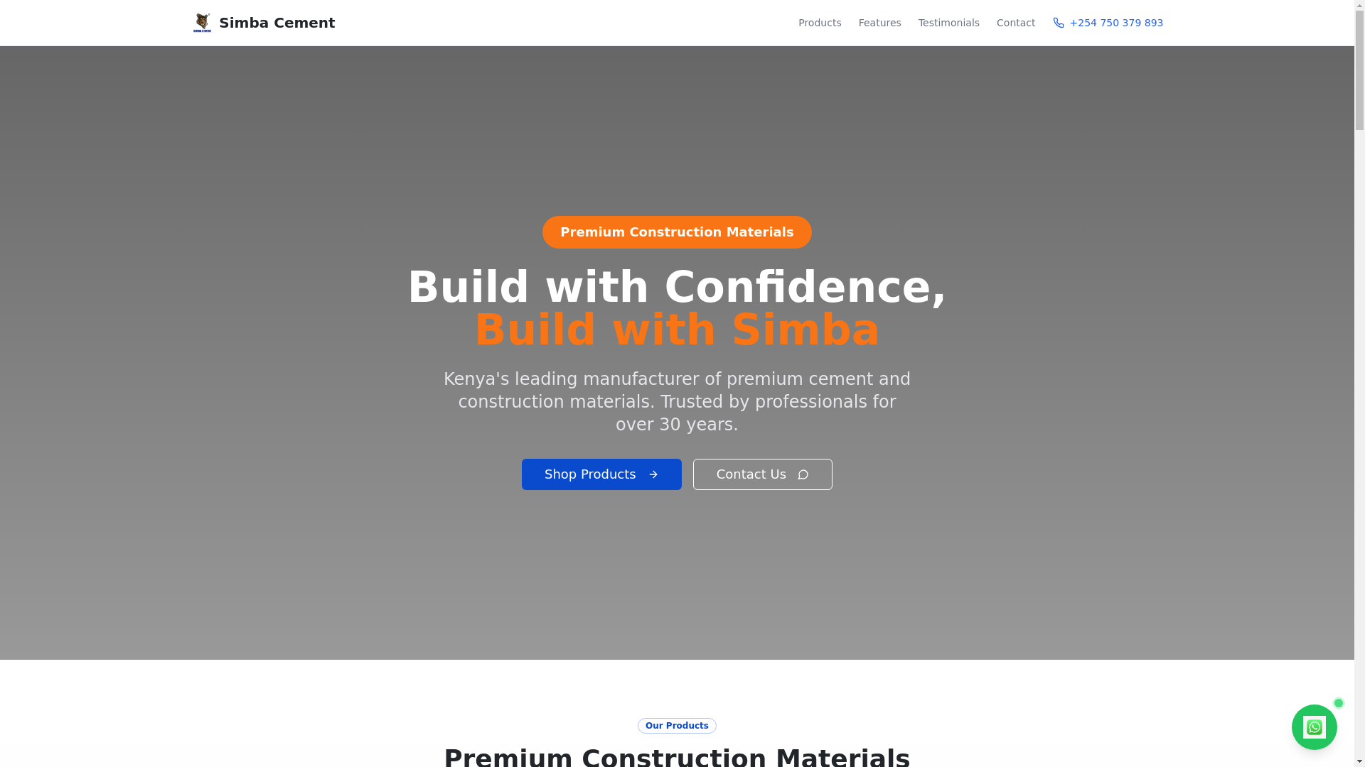 website screenshot of https://simbacementdistributors.com/