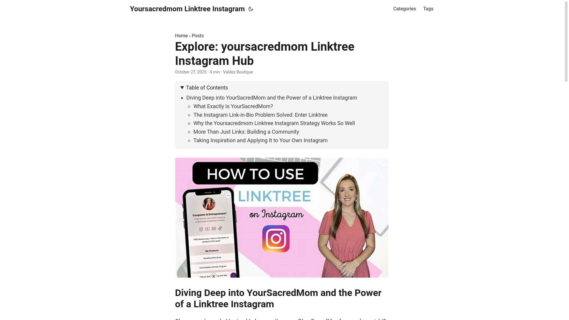website screenshot of https://yoursacredmom-linktree-instagram.pages.dev/