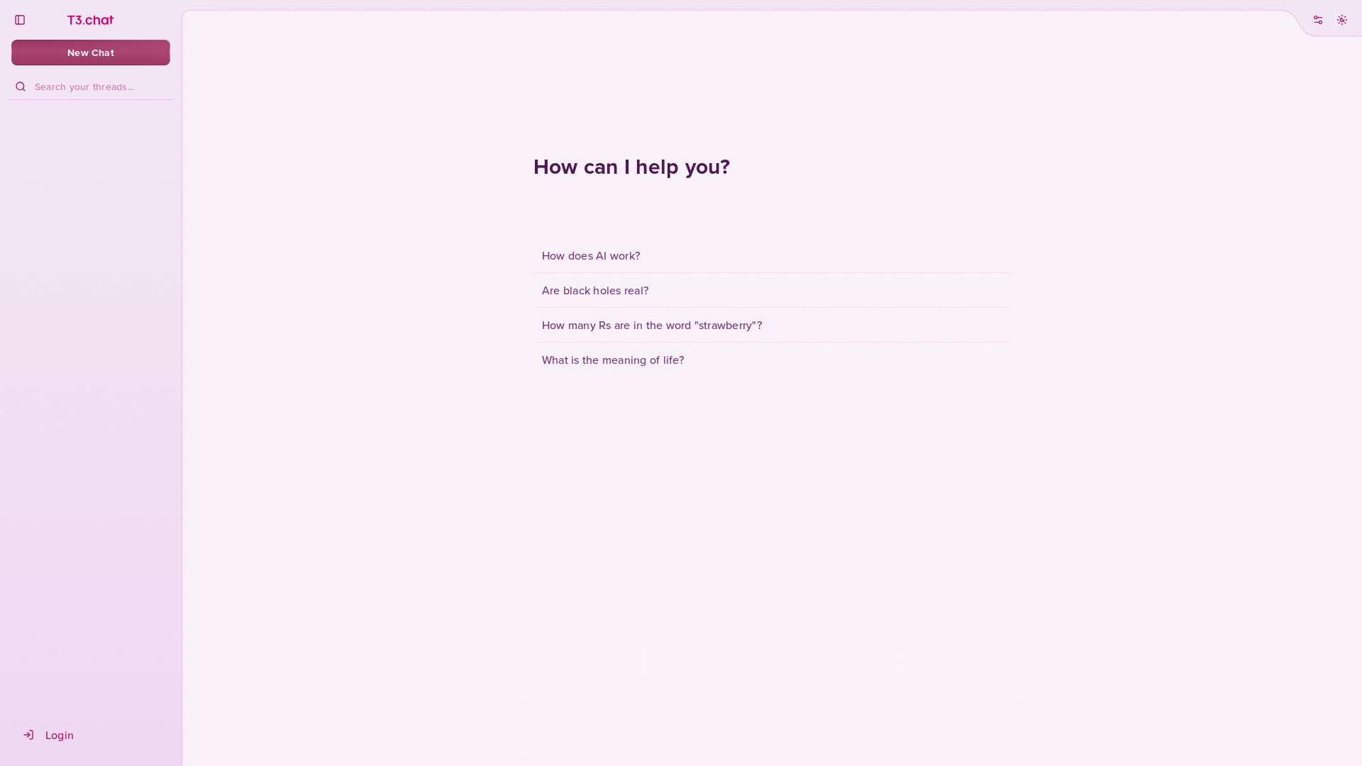 website screenshot of https://t3.chat/