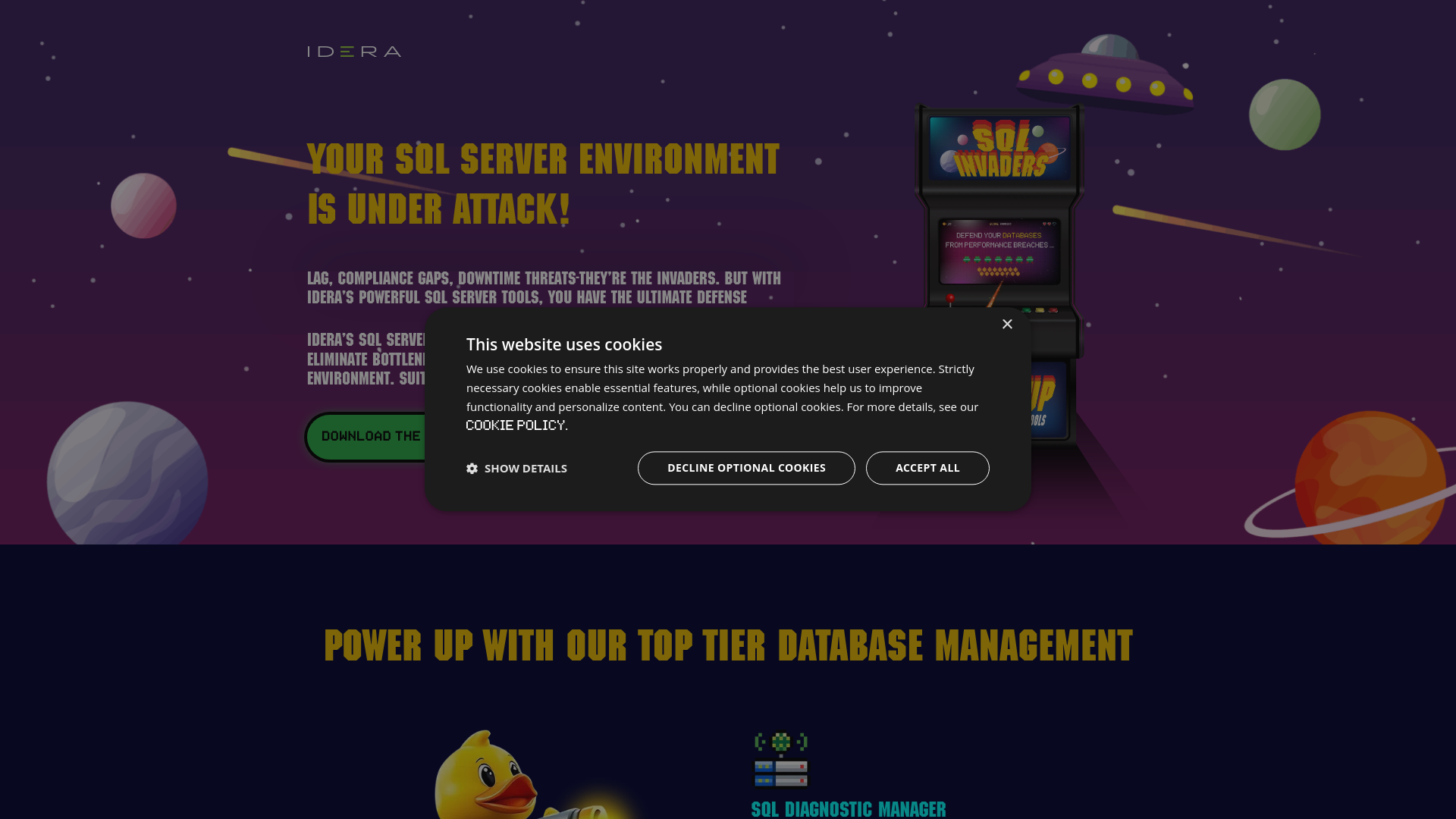 website screenshot of https://sqlinvaders.com/
