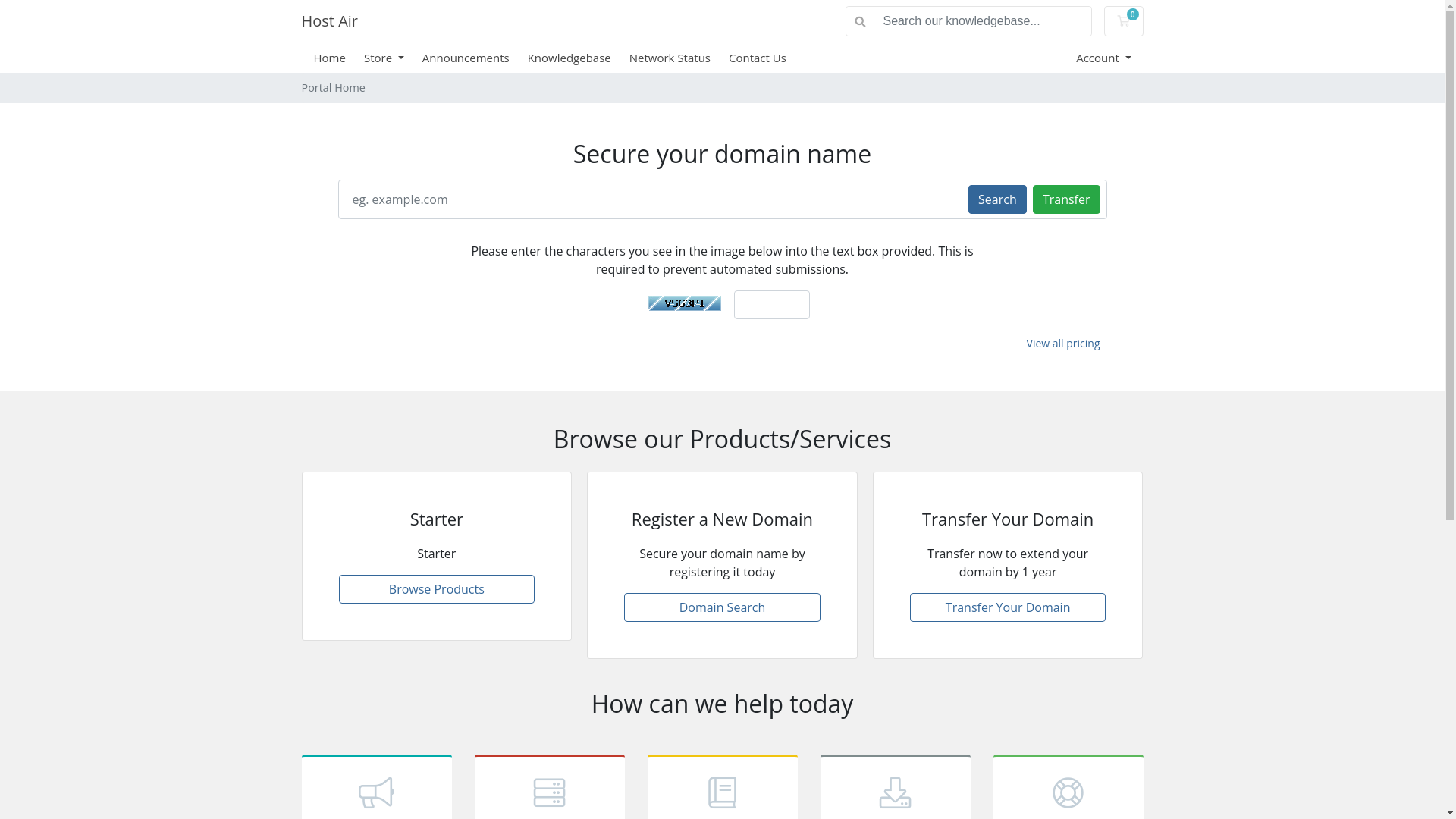 website screenshot of https://hostair.online/