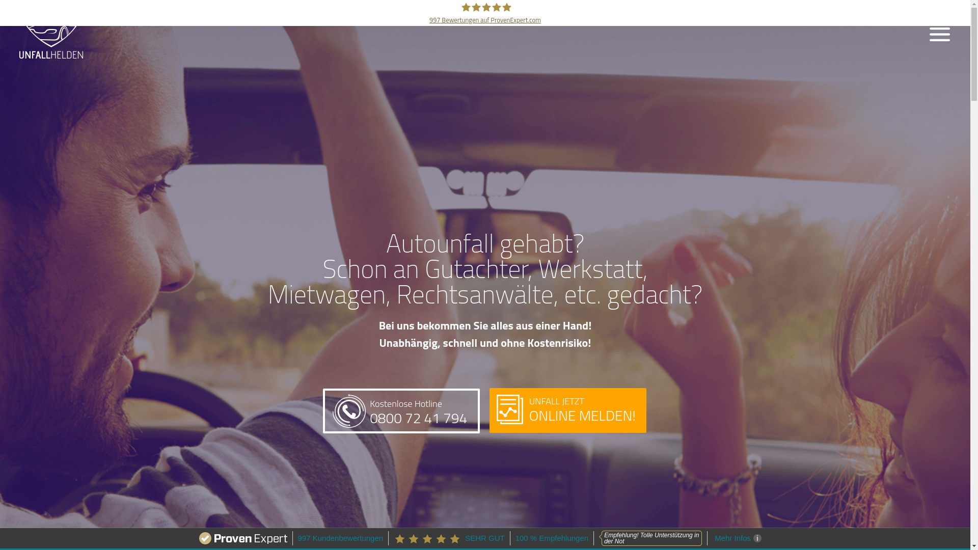 website screenshot of http://www.unfallhelden.de/