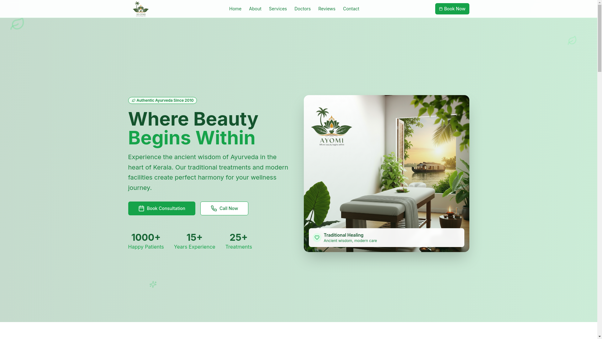 website screenshot of https://ayomiayurveda.in/