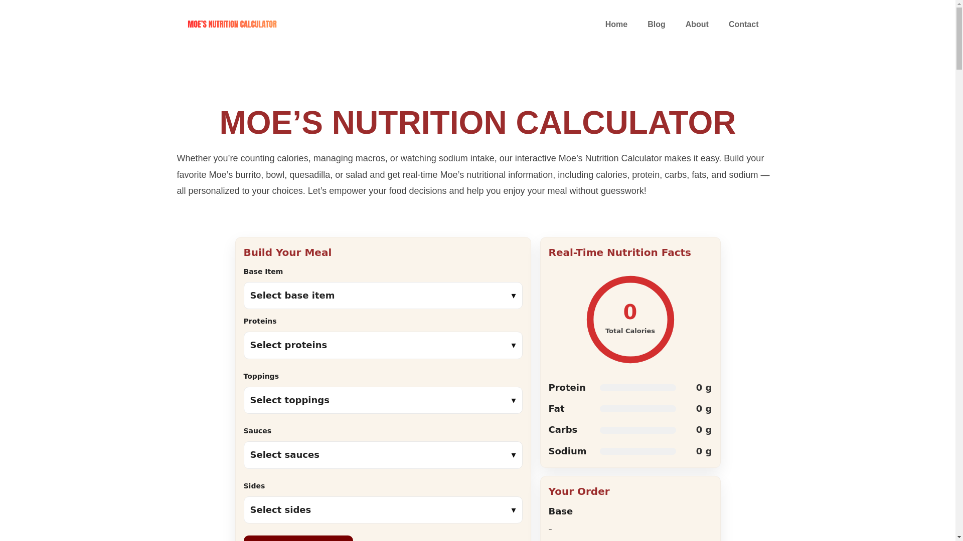 website screenshot of https://moesnutritioncalculator.site/
