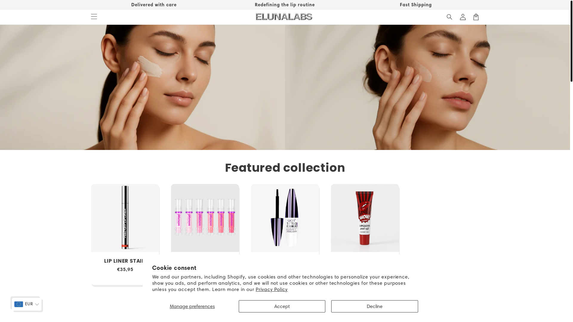 website screenshot of https://elunalabs.shop/