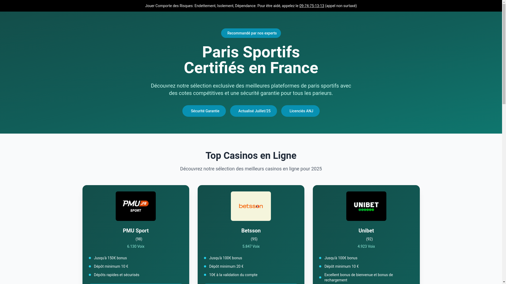 website screenshot of https://casinocomparefr.com/