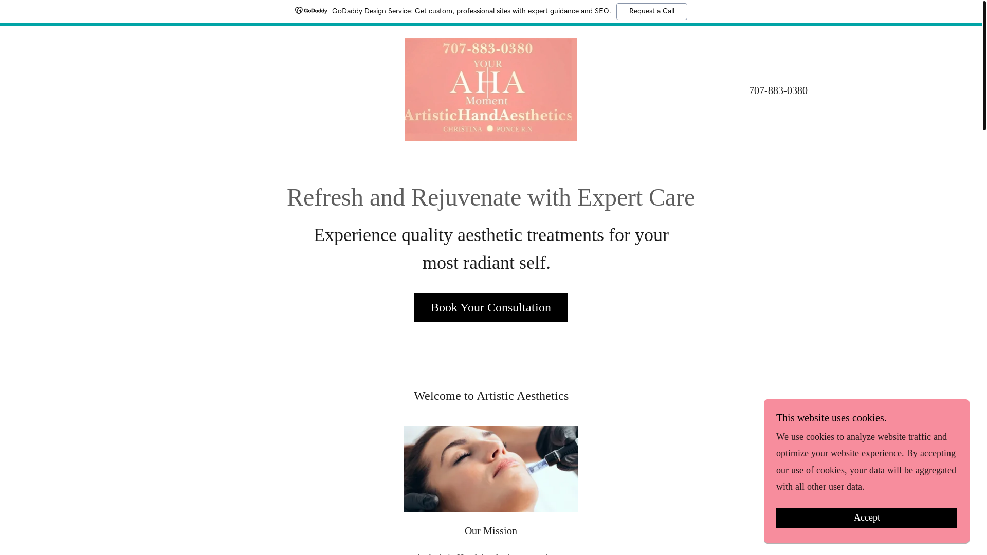 website screenshot of https://artistichandaesthetic.com/
