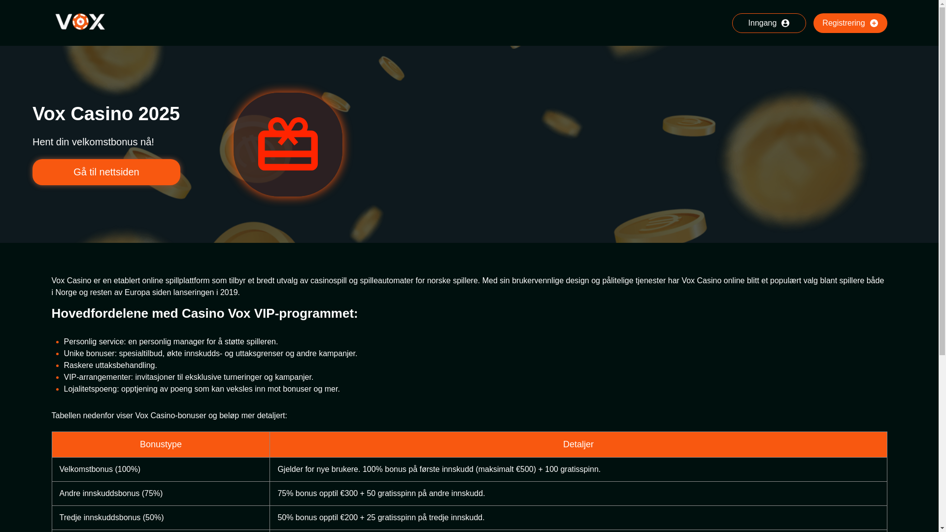 website screenshot of https://vox-casino-norde.xyz/