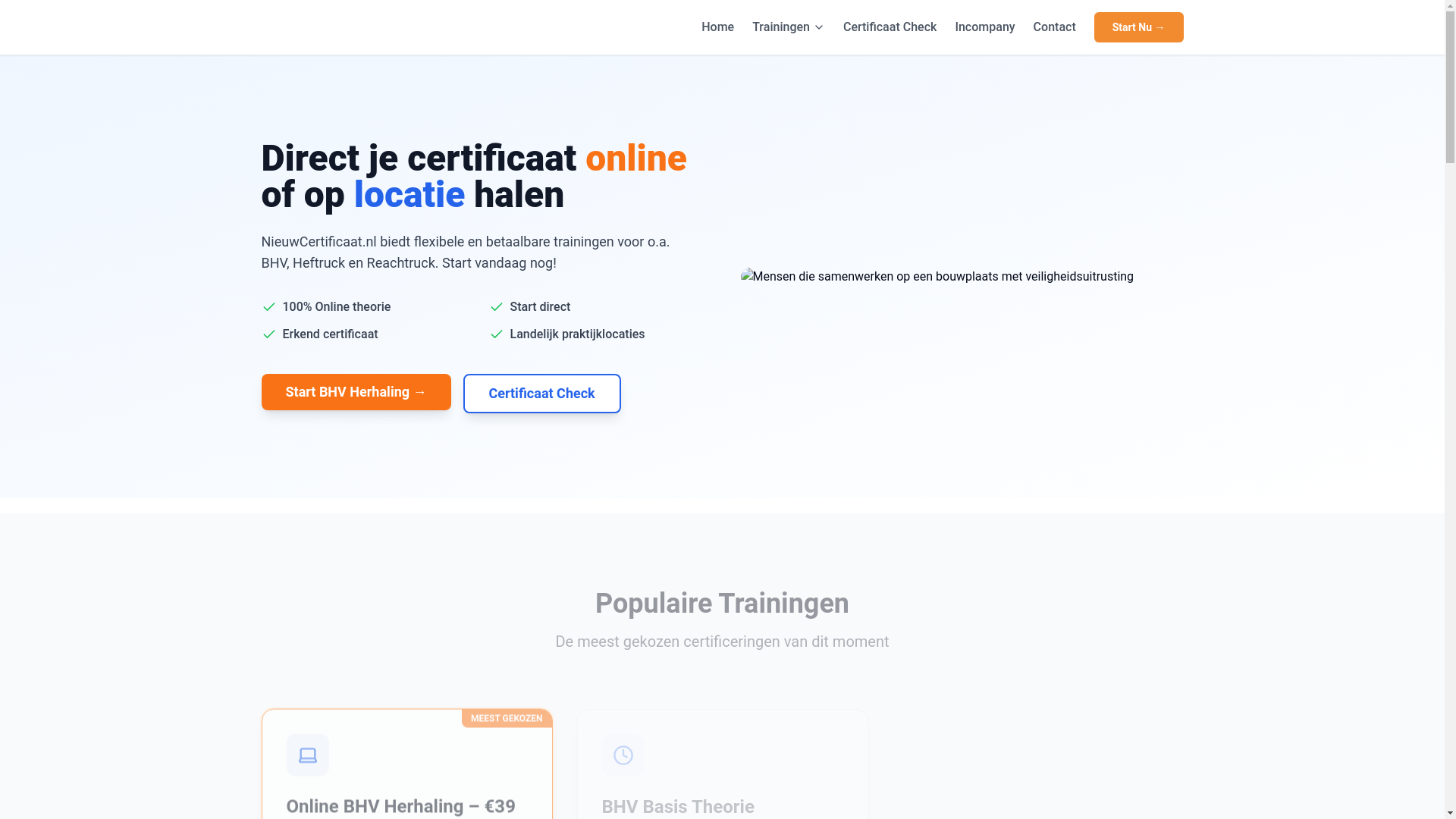 website screenshot of https://nieuwcertificaat.nl/