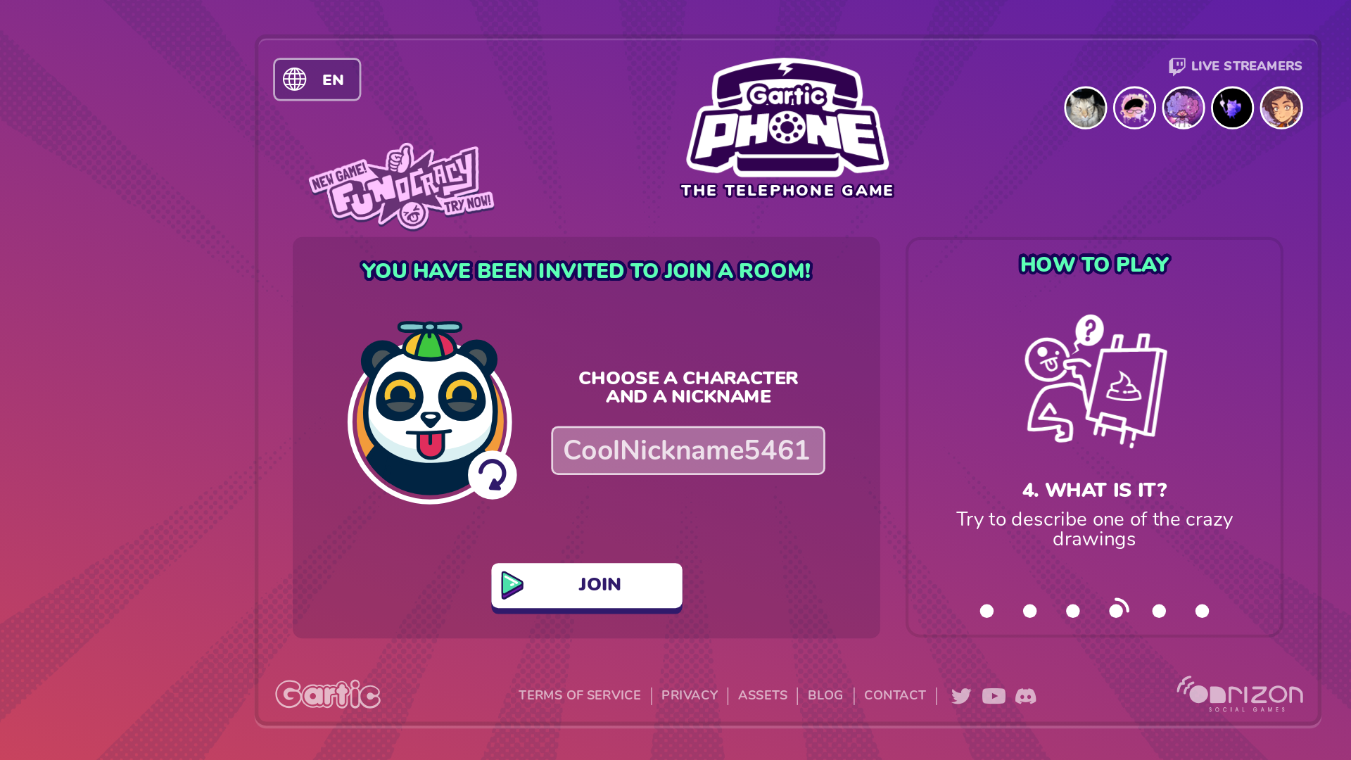 website screenshot of https://garticphone.com/en/?c=00d111d224
