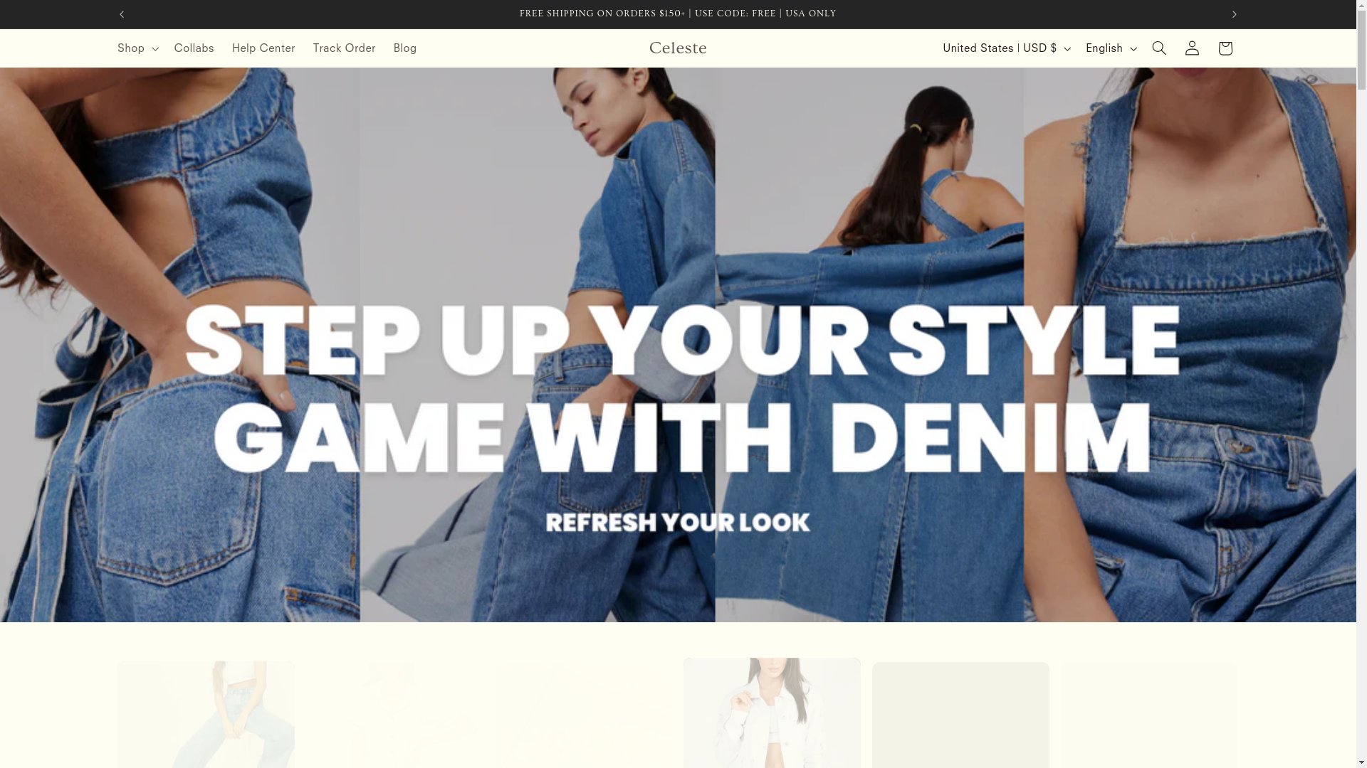 website screenshot of https://shopcelesteapparel.com/