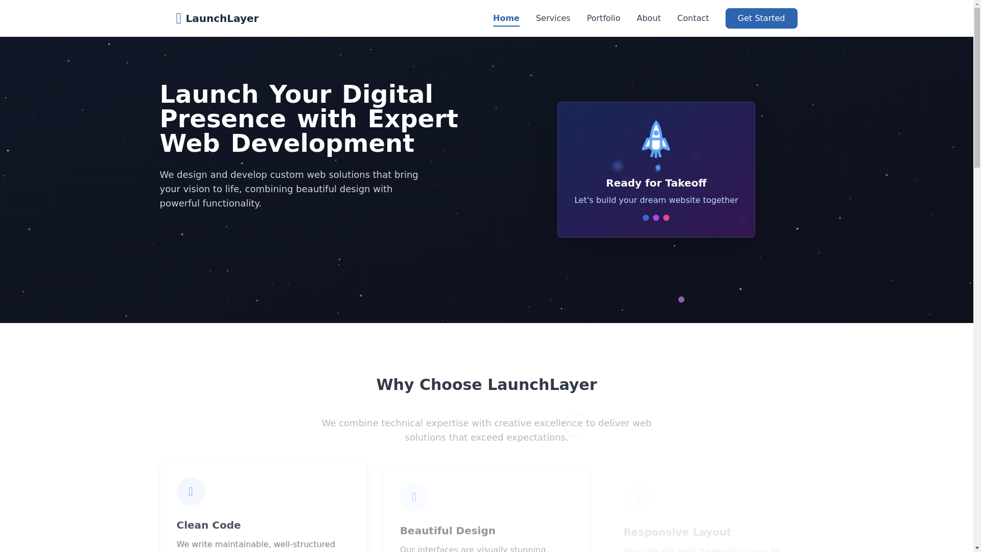 website screenshot of https://launchlayerdev.com/