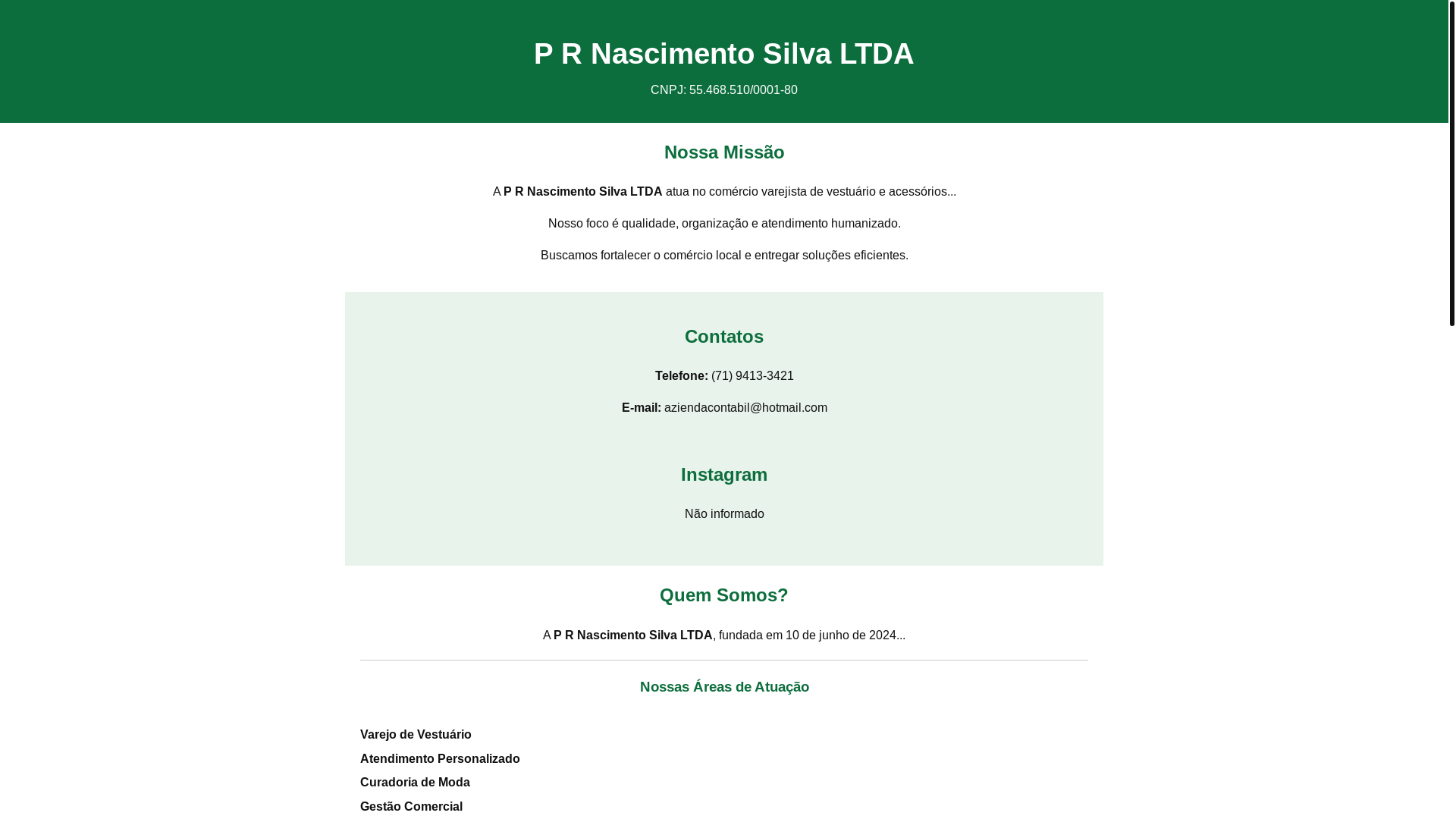 website screenshot of https://prnascimentosilvaltda.com/