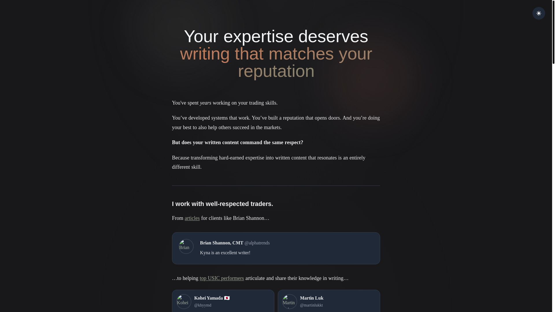 website screenshot of https://kyna-ghostwriting-site.pages.dev/