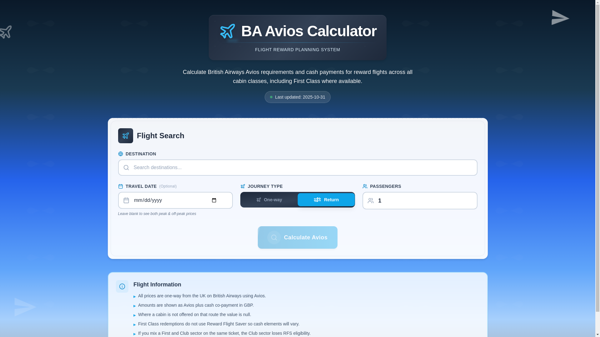 website screenshot of https://airlinepointscalculator.co.uk/