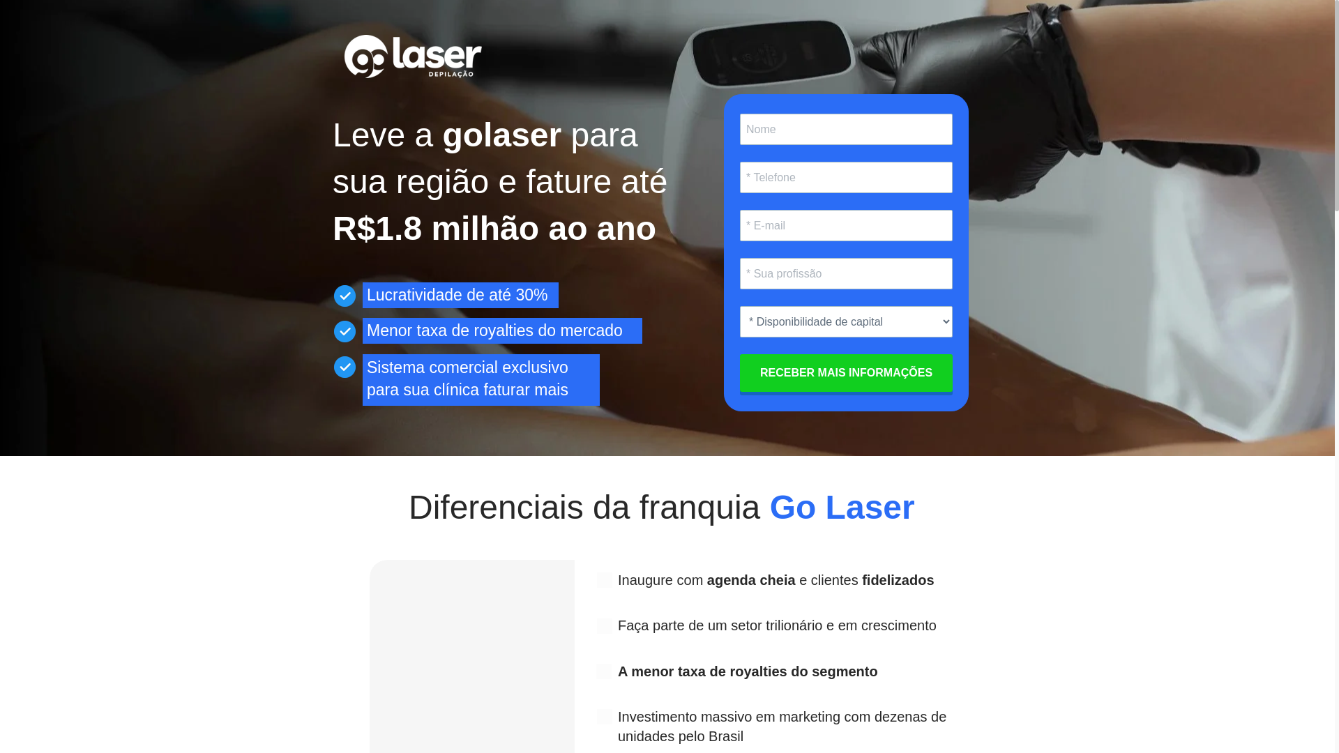 website screenshot of https://golaserfranquia.com.br/