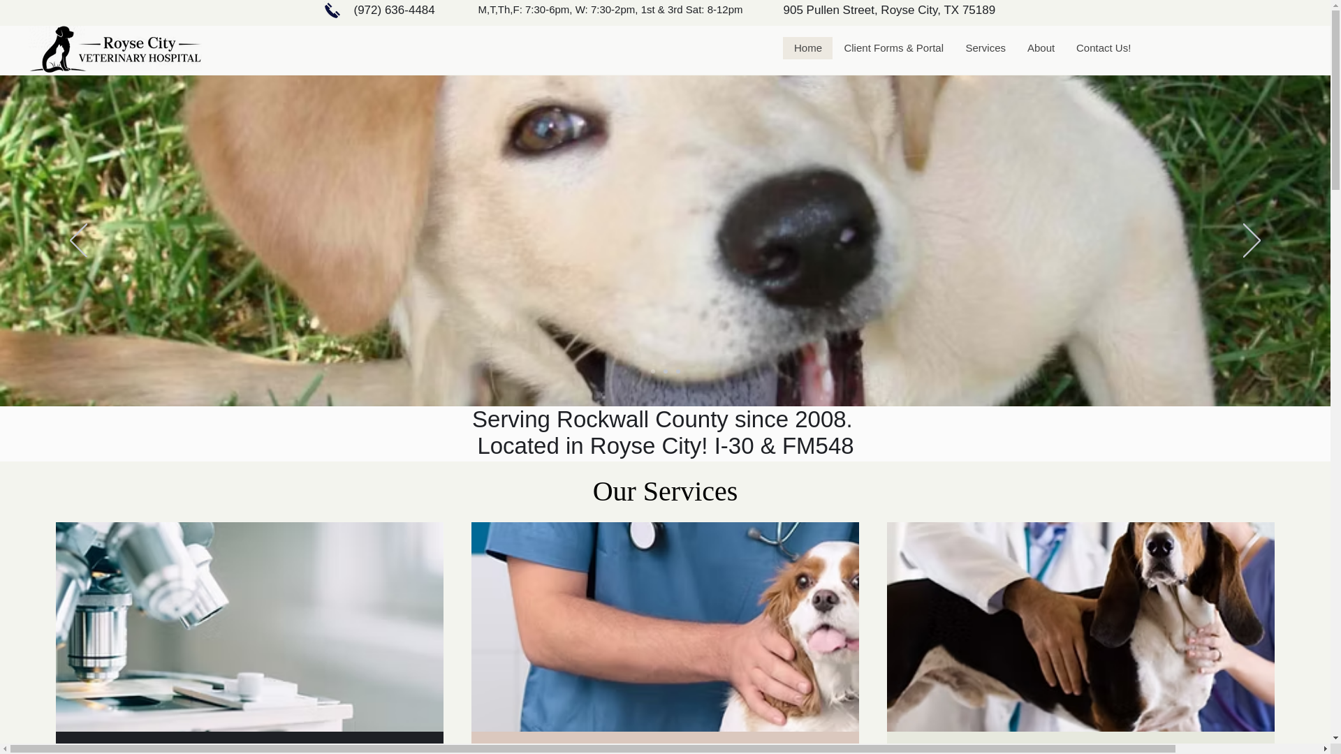 website screenshot of https://roysecityveterinaryhospital.com/