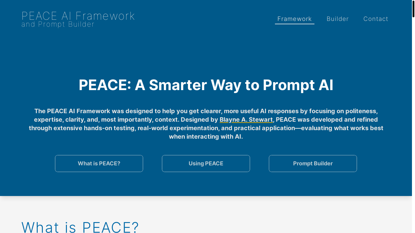 website screenshot of https://peace-ai-framework.pages.dev/