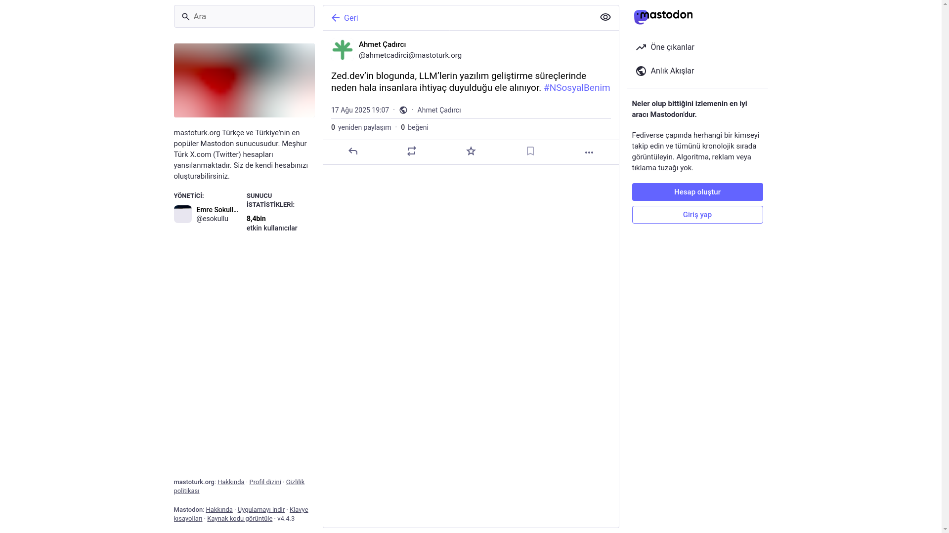 website screenshot of https://mastoturk.org/users/ahmetcadirci/statuses/115045672315243889